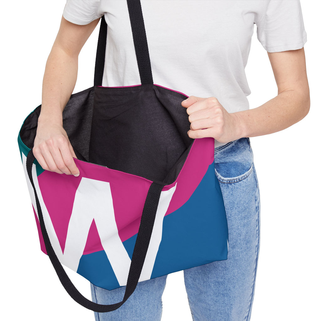 Personalized 'W' Colorblock Tote Bag — Monogram Weekender Tote