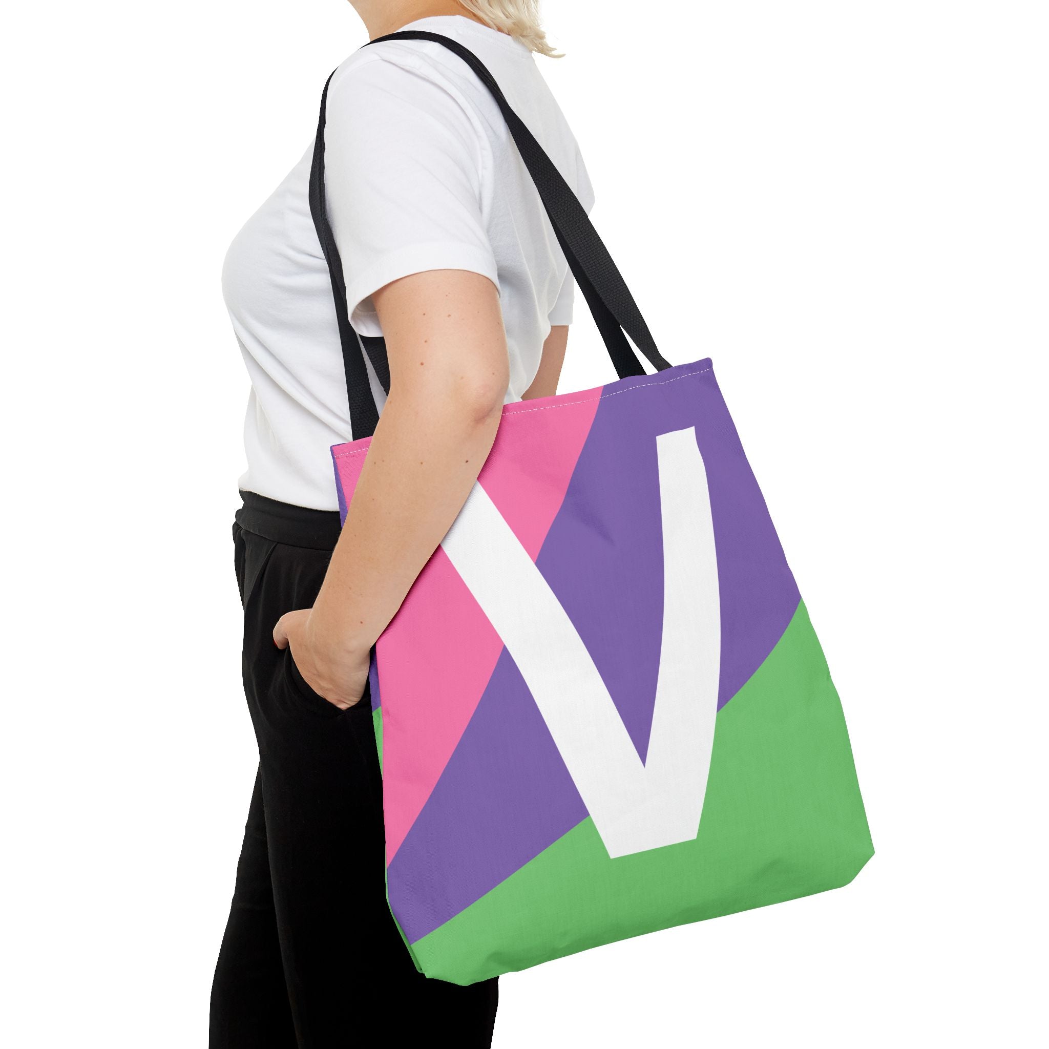 Monogram 'V' Colorblock Tote Bag — Personalized Initial V Shoulder Tote