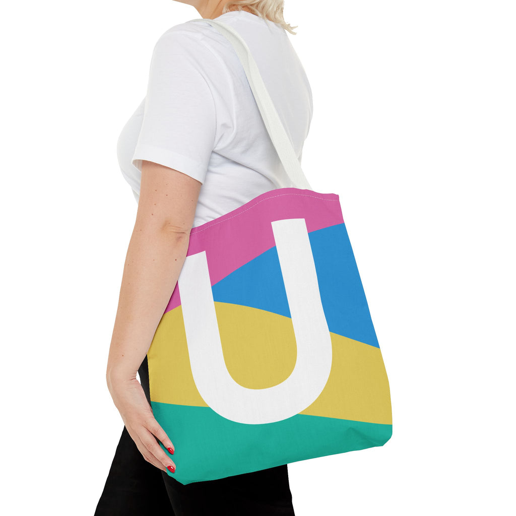 Monogram 'U' Colorblock Tote Bag — Personalized Initial U Shoulder Tote