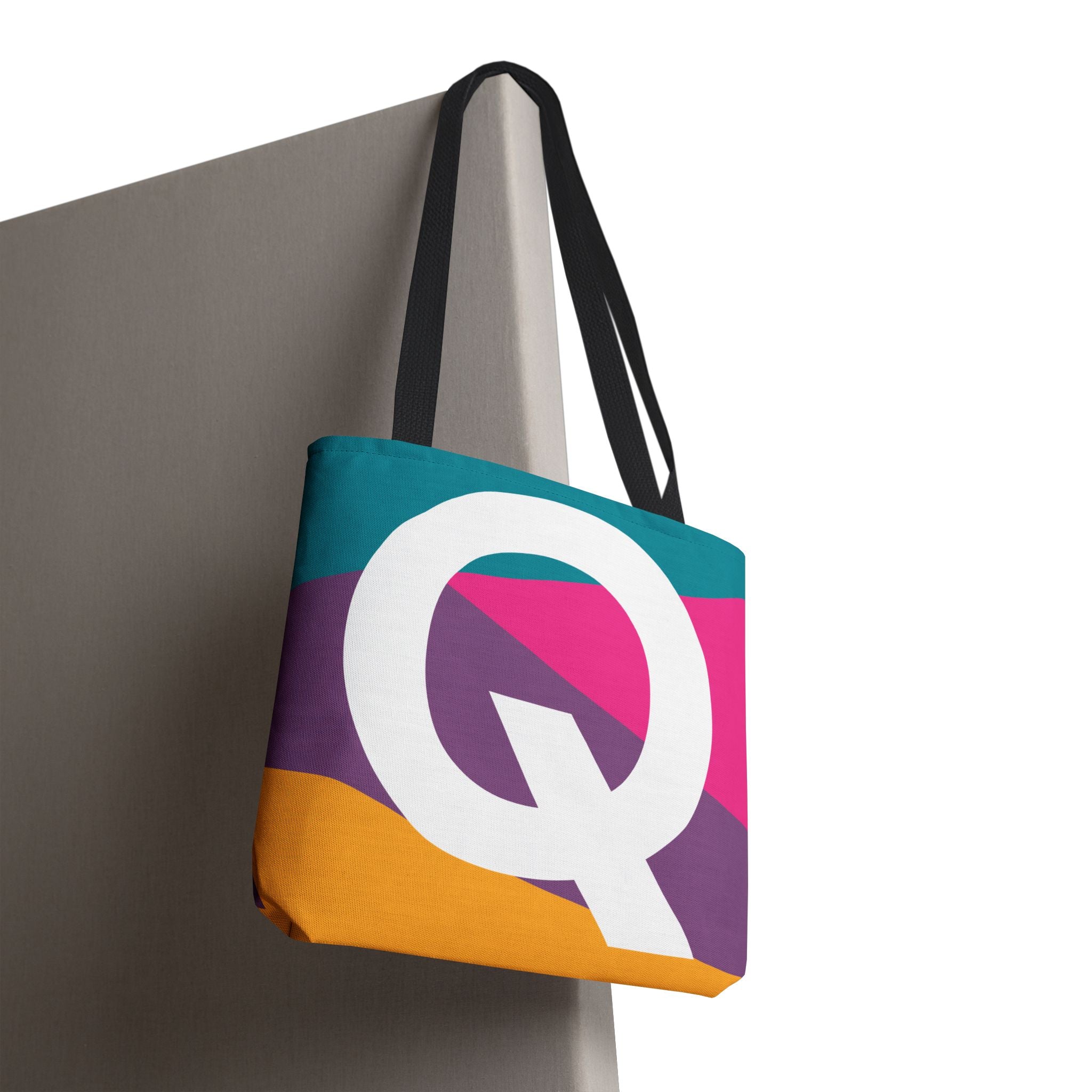 Monogram 'Q' Colorblock Tote Bag — Personalized Initial Q Shoulder Tote