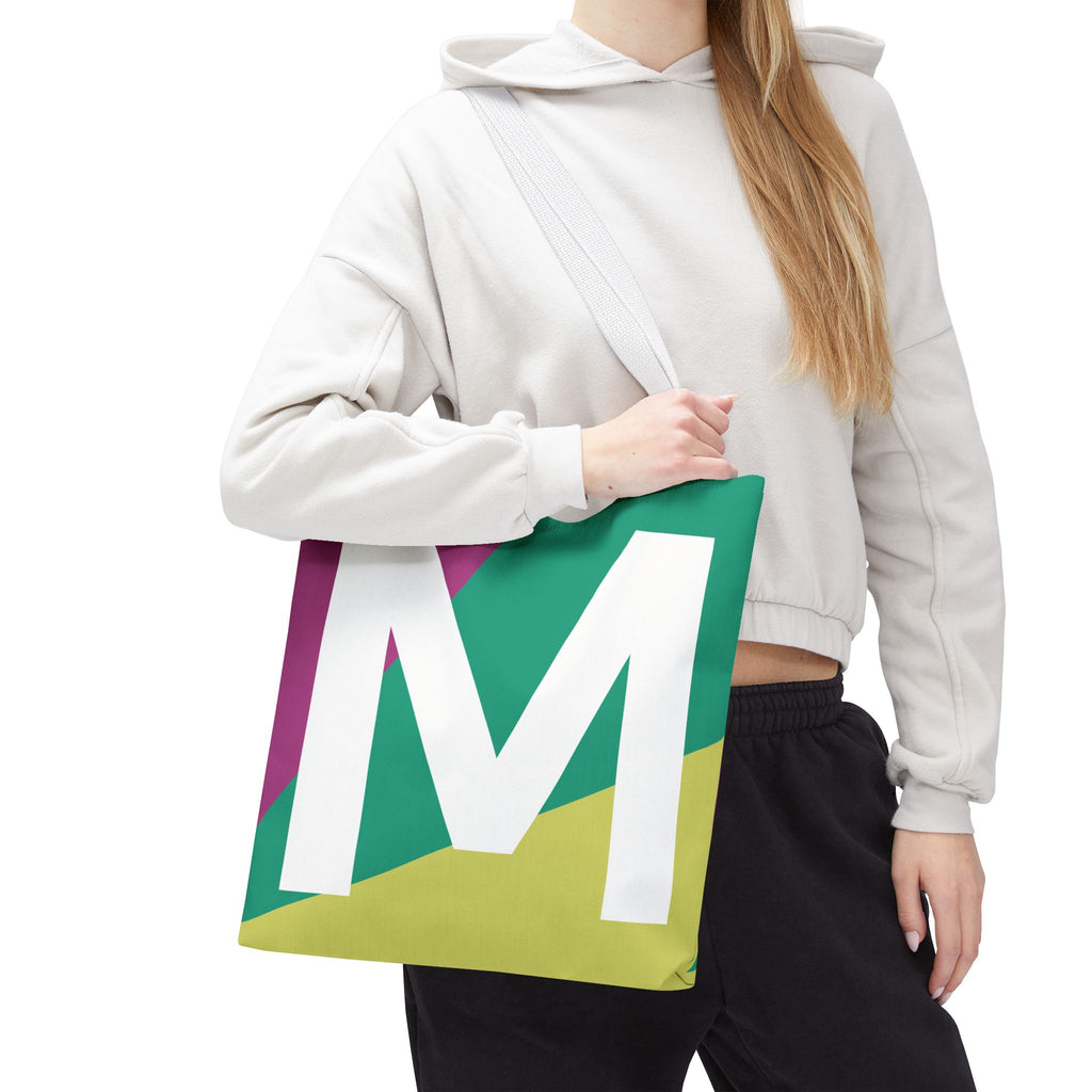 Monogram 'M' Colorblock Tote Bag — Personalized Initial M Shoulder Tote