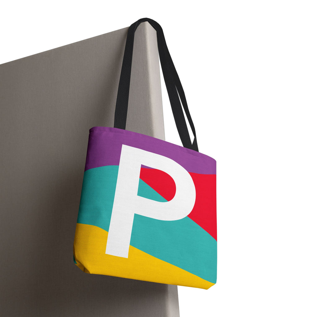 Monogram 'P' Colorblock Tote Bag — Personalized Initial P Shoulder Tote