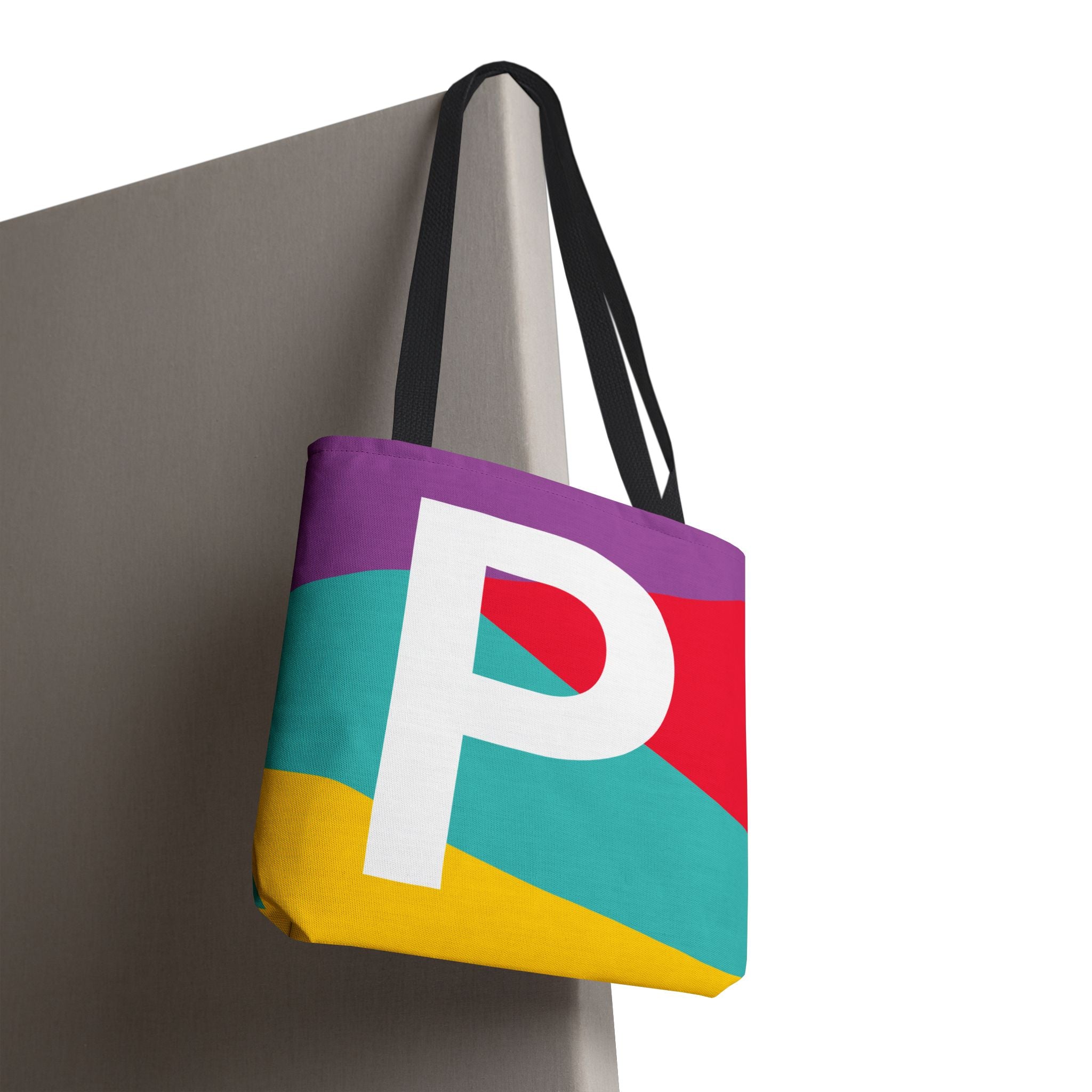 Monogram 'P' Colorblock Tote Bag — Personalized Initial P Shoulder Tote