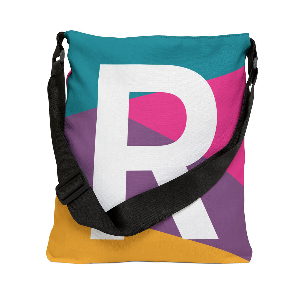 Initial Letter 'R' Colorblock Adjustable Tote Bag — Monogram Alphabet Shoulder Bag