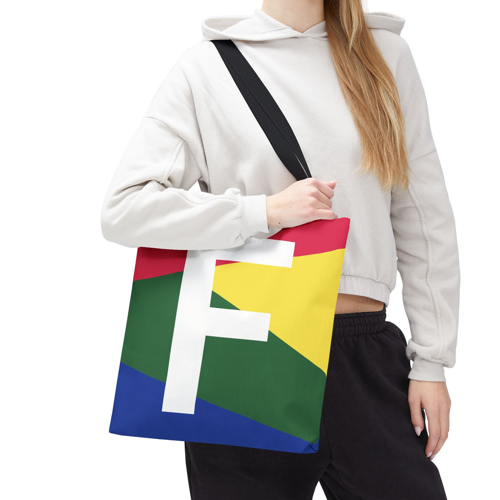 Monogram 'F' Colorblock Tote Bag — Personalized Initial F Shoulder Tote
