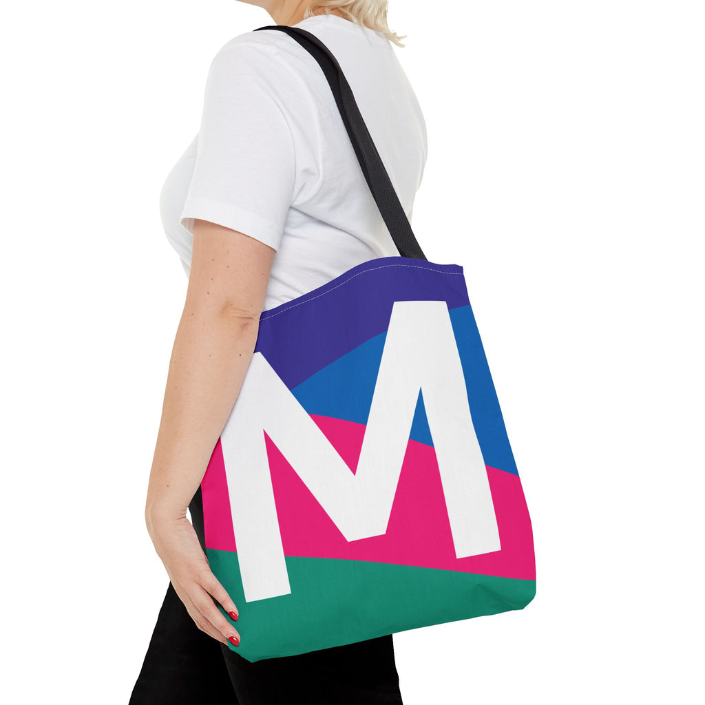 Monogram 'M' Colorblock Tote Bag — Personalized Initial M Shoulder Tote