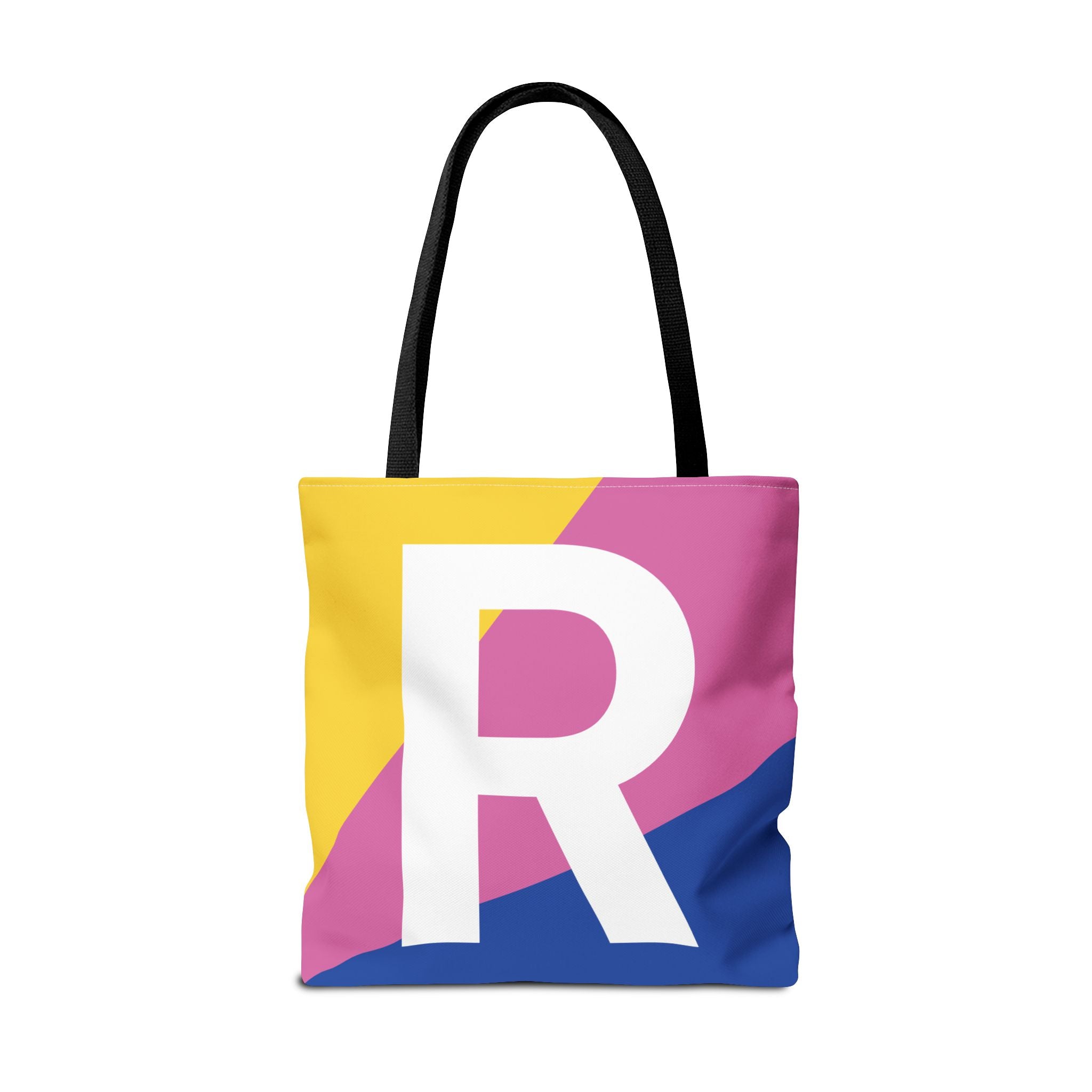 Monogram 'R' Colorblock Tote Bag — Personalized Initial R Shoulder Tote