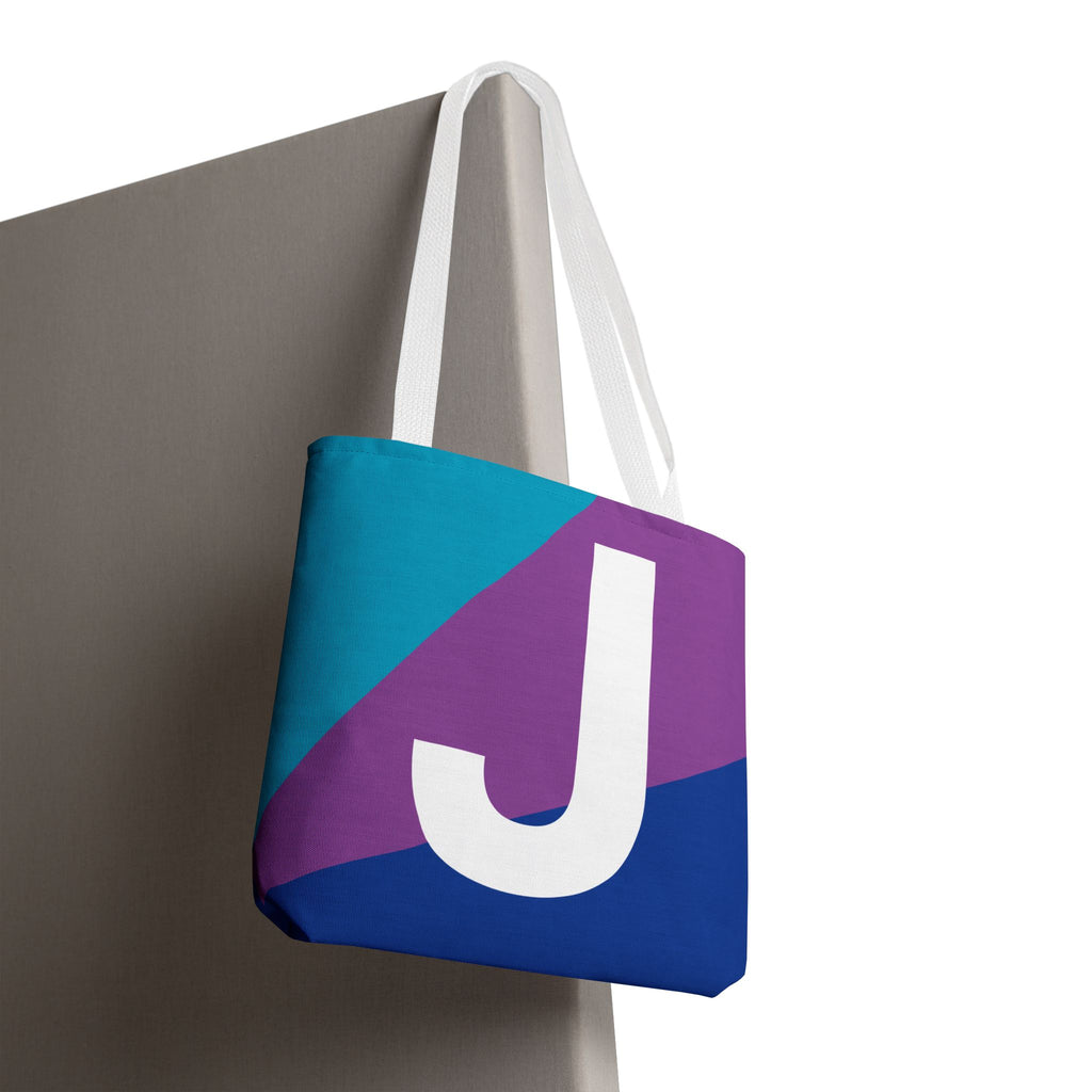 Monogram 'J' Colorblock Tote Bag — Personalized Initial J Shoulder Tote