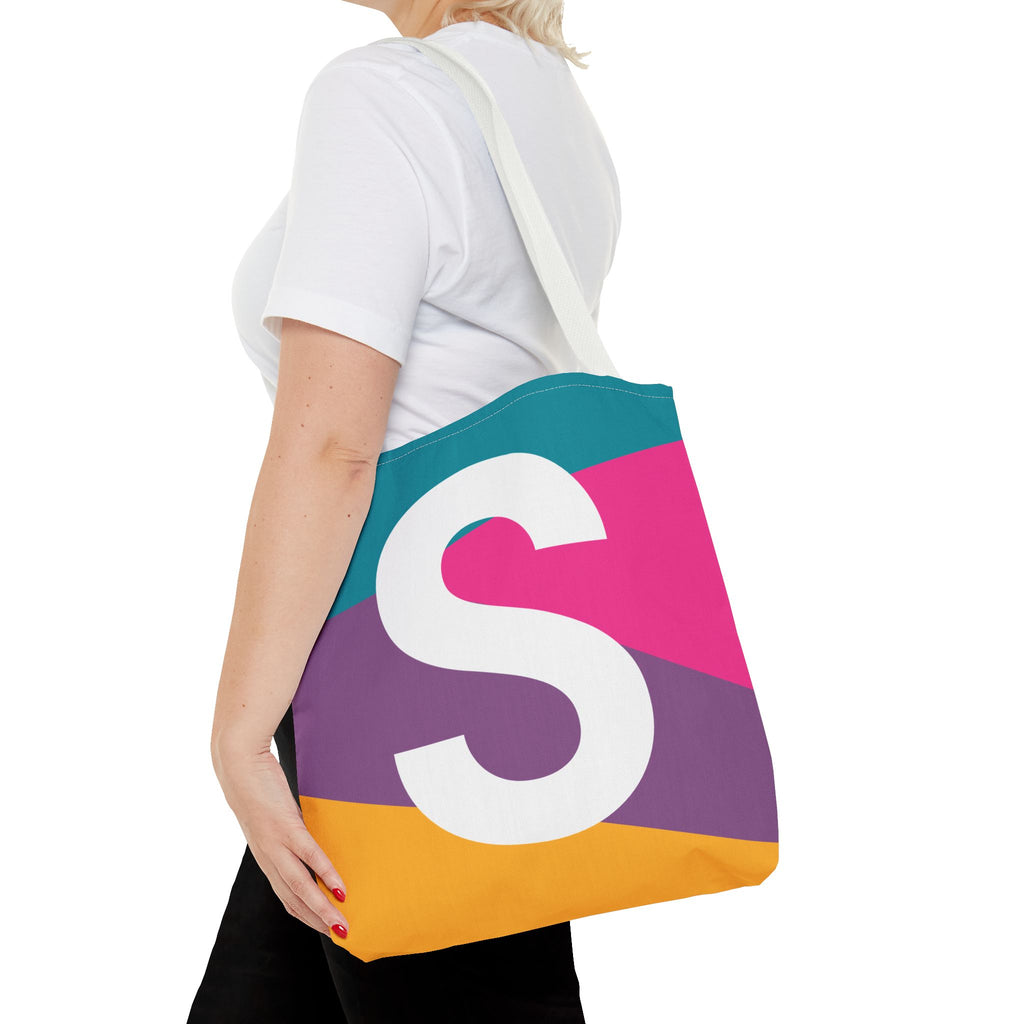 Monogram 'S' Colorblock Tote Bag — Personalized Initial S Shoulder Tote