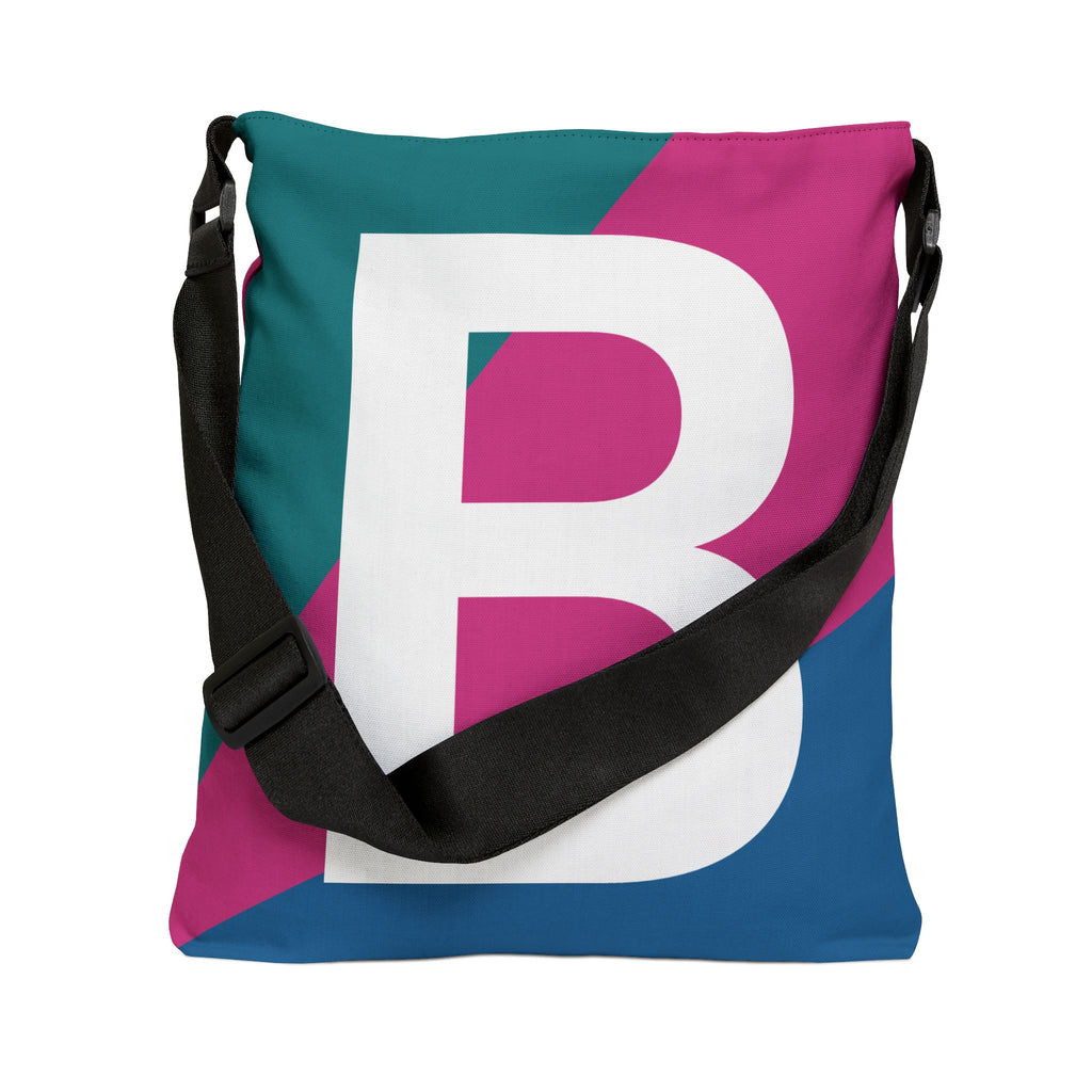 Initial Letter 'B' Colorblock Adjustable Tote Bag — Monogram Alphabet Shoulder Bag