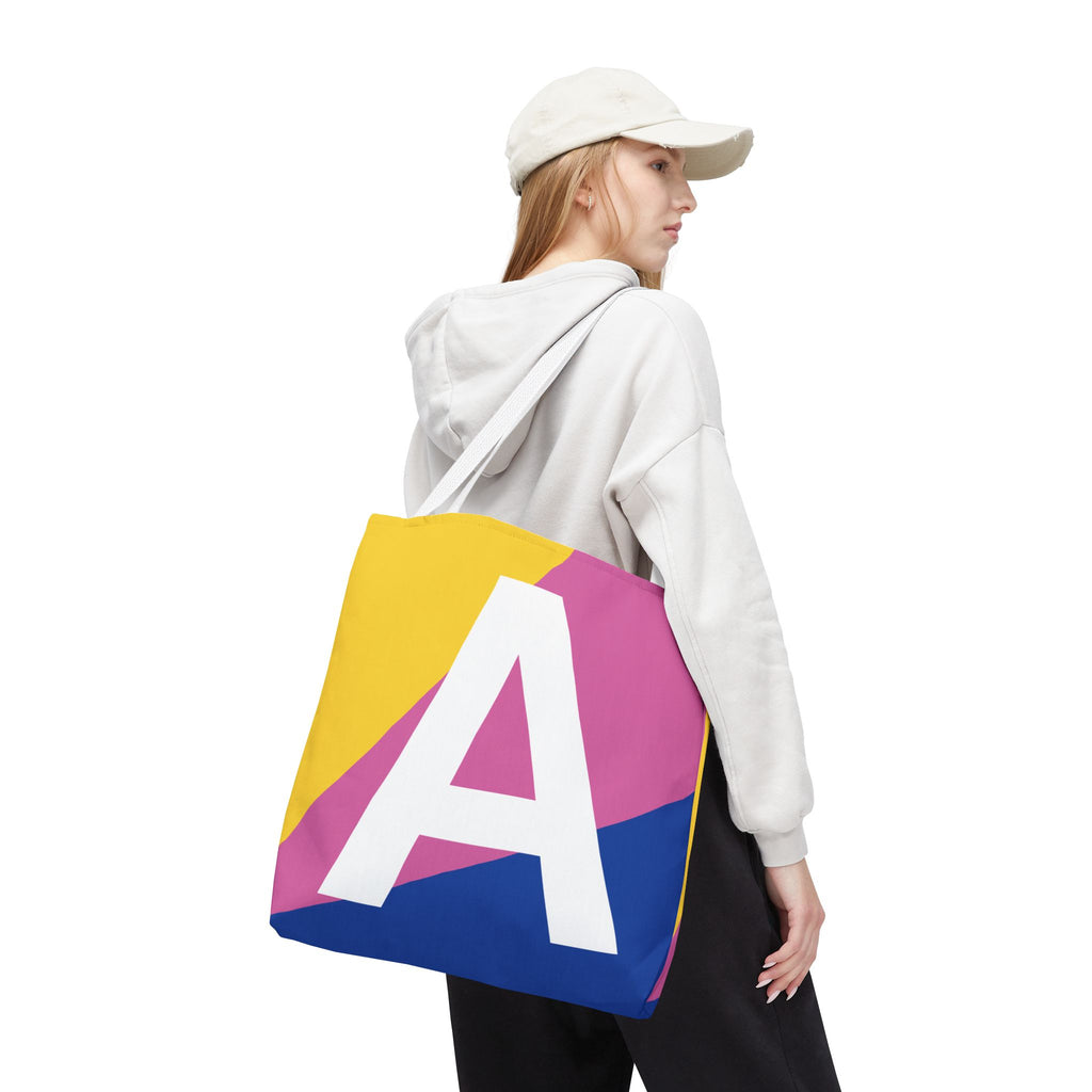 Monogram 'A' Colorblock Tote Bag — Personalized Initial A Shoulder Tote
