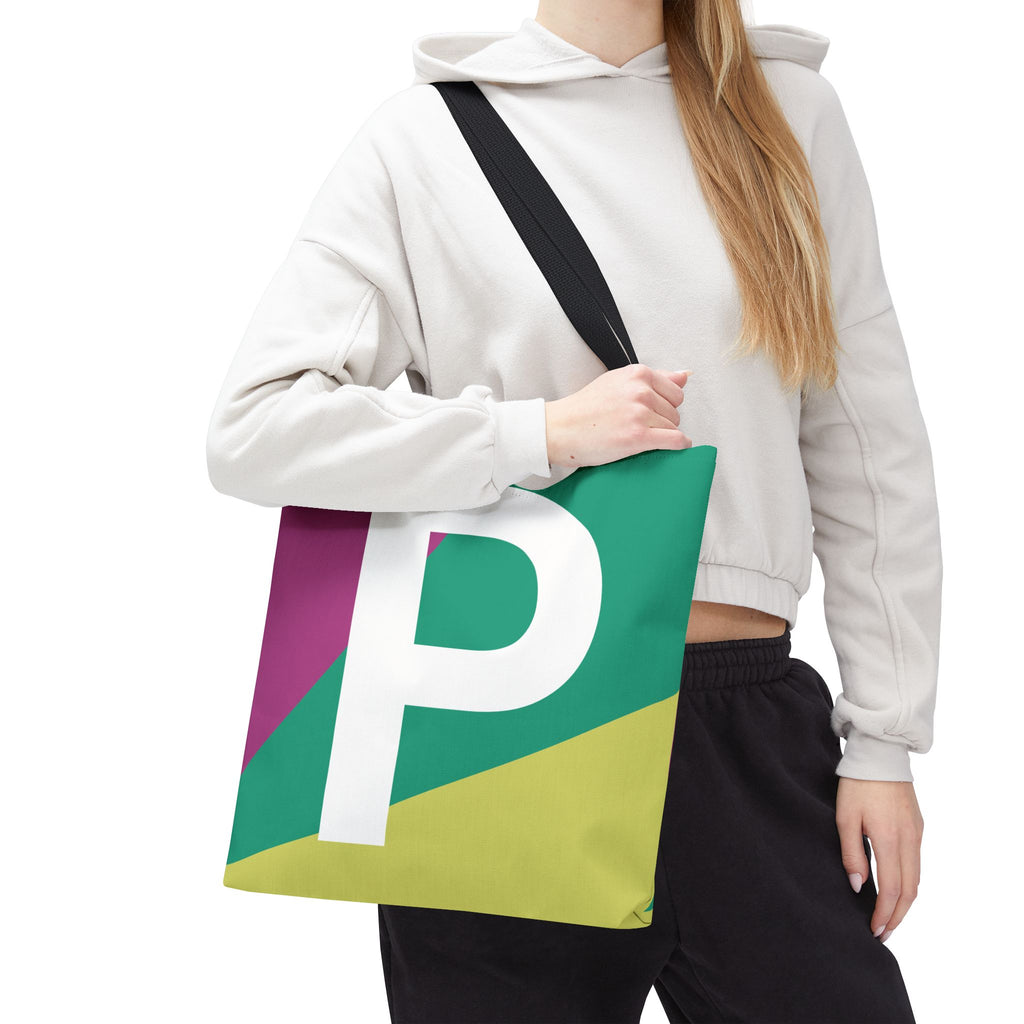 Monogram 'P' Colorblock Tote Bag — Personalized Initial P Shoulder Tote