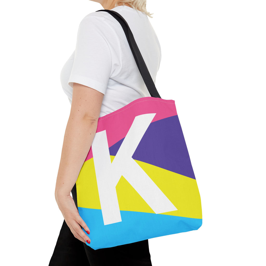 Monogram 'K' Colorblock Tote Bag — Personalized Initial K Shoulder Tote
