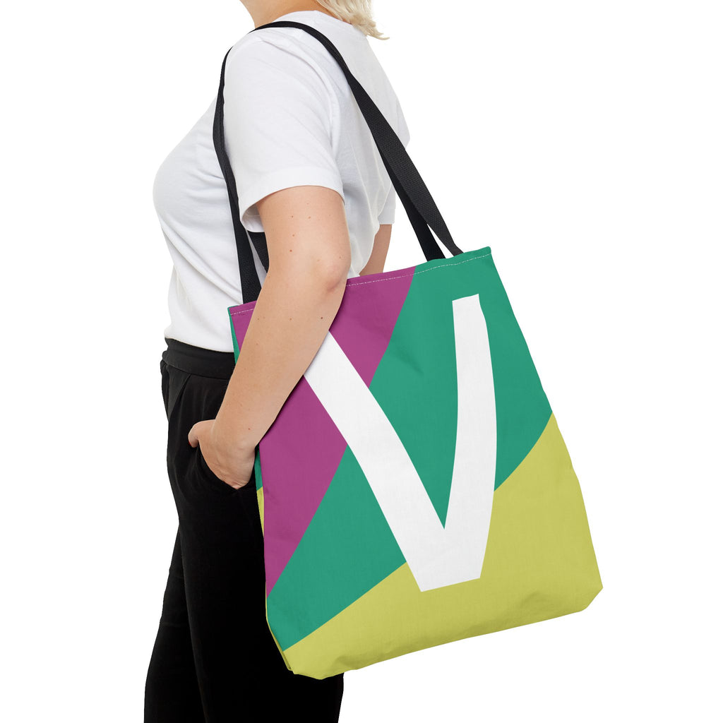 Monogram 'V' Colorblock Tote Bag — Personalized Initial V Shoulder Tote