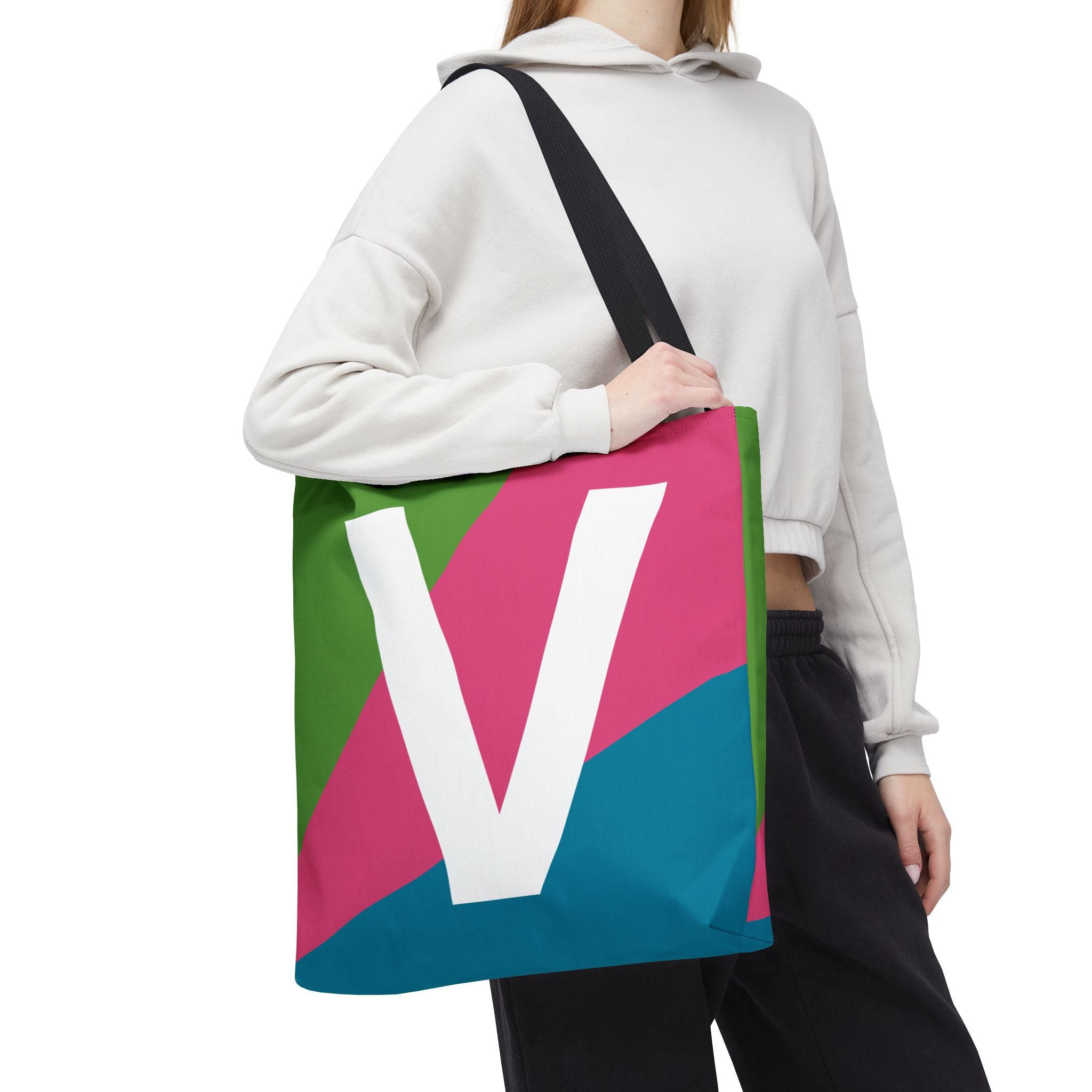 Monogram 'V' Colorblock Tote Bag — Personalized Initial V Shoulder Tote