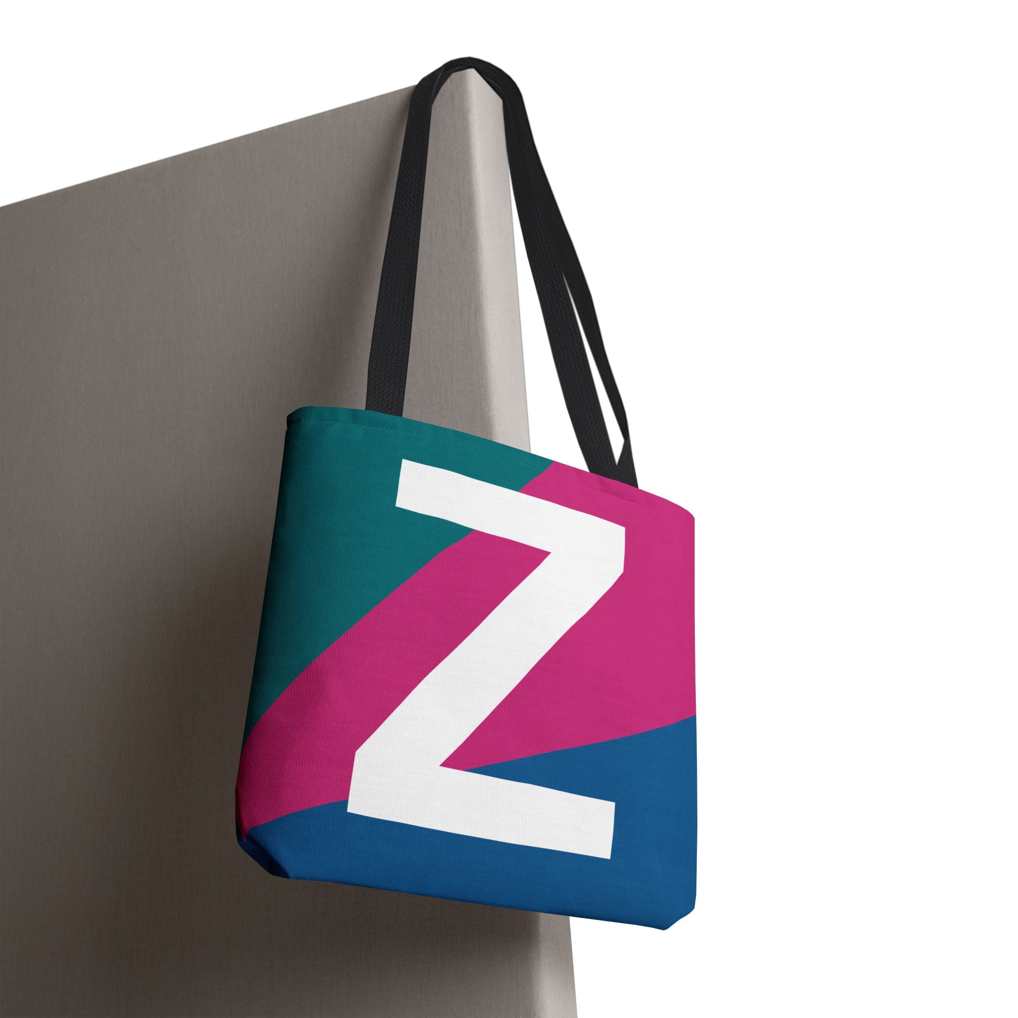 Monogram 'Z' Colorblock Tote Bag — Personalized Initial Z Shoulder Tote