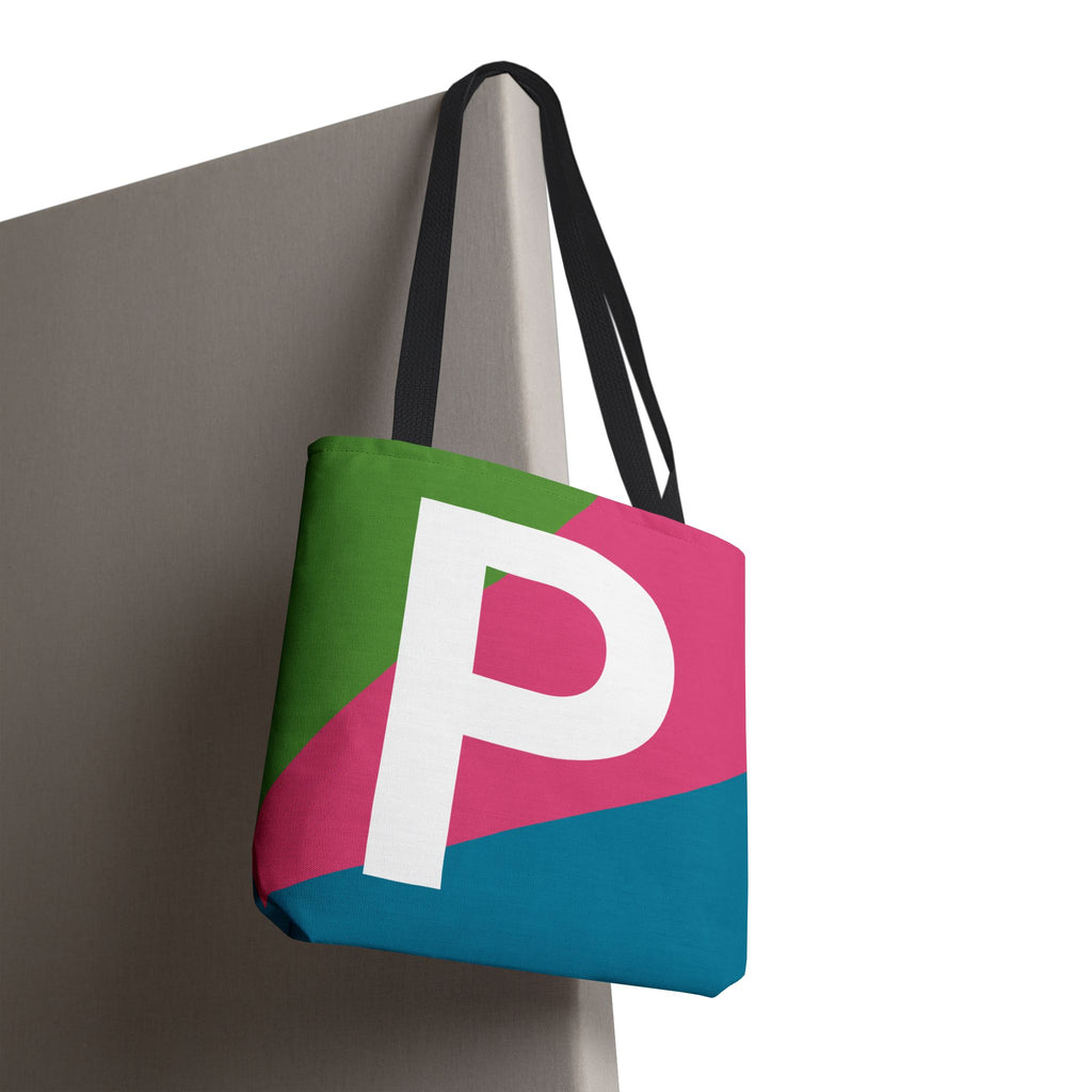 Monogram 'P' Colorblock Tote Bag — Personalized Initial P Shoulder Tote