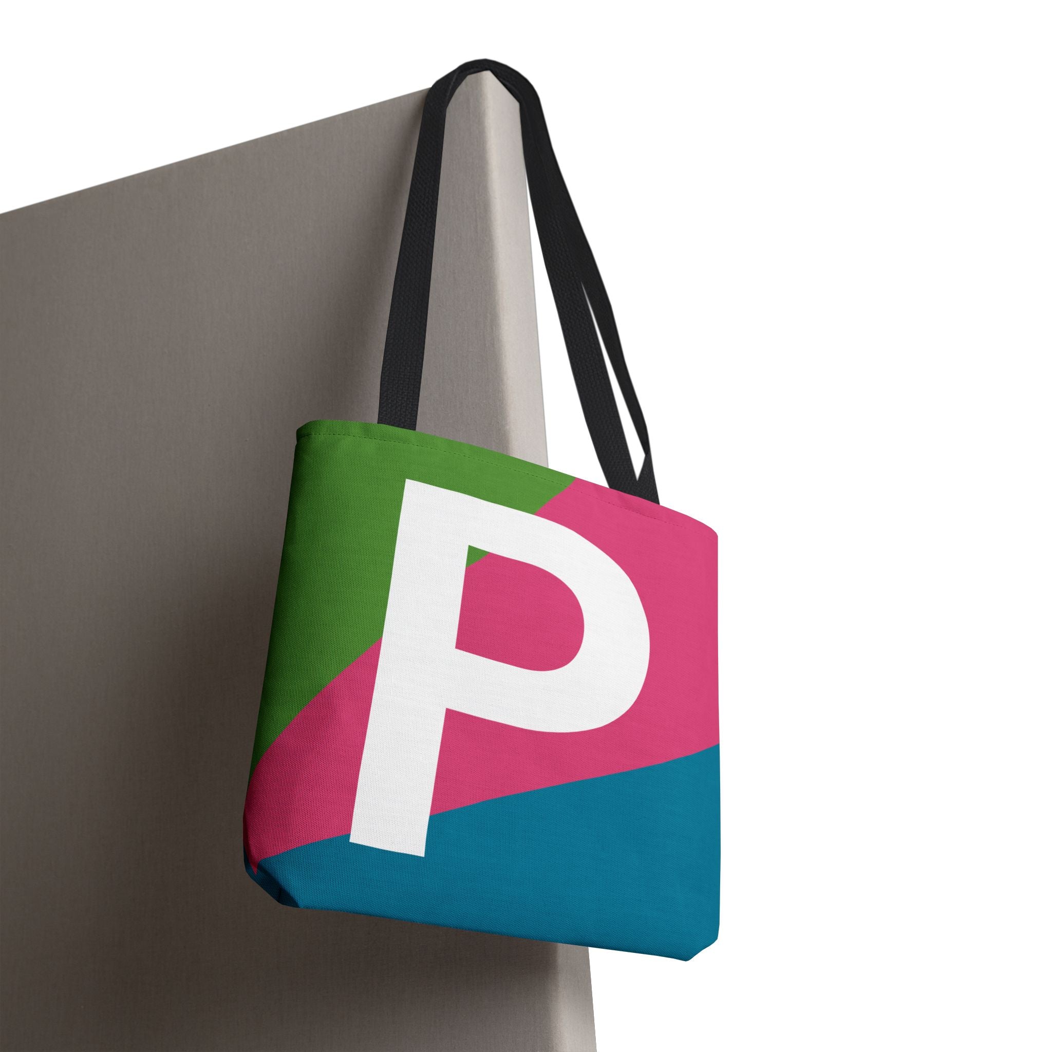 Monogram 'P' Colorblock Tote Bag — Personalized Initial P Shoulder Tote