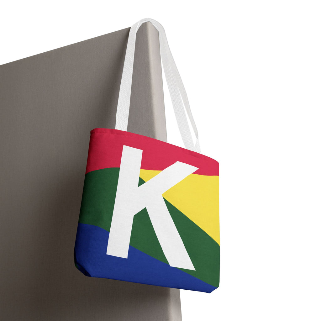 Monogram 'K' Colorblock Tote Bag — Personalized Initial K Shoulder Tote