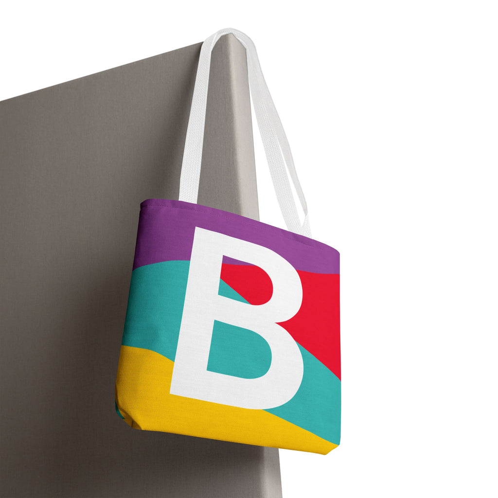 Monogram 'B' Colorblock Tote Bag — Personalized Initial B Shoulder Tote