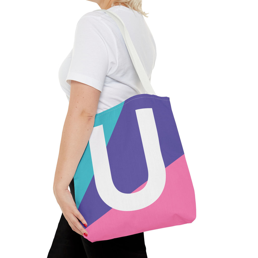 Monogram 'U' Colorblock Tote Bag — Personalized Initial U Shoulder Tote