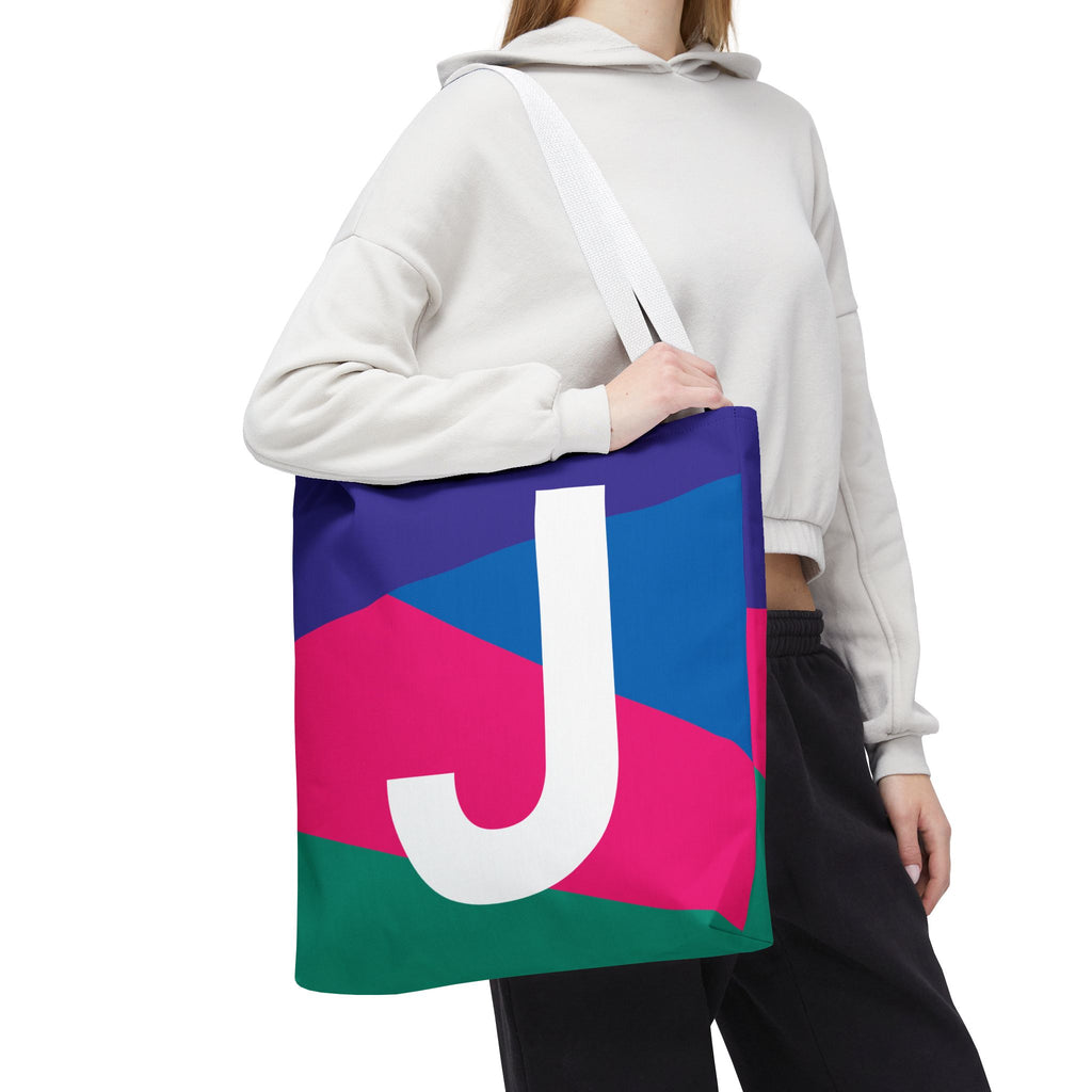 Monogram 'J' Colorblock Tote Bag — Personalized Initial J Shoulder Tote