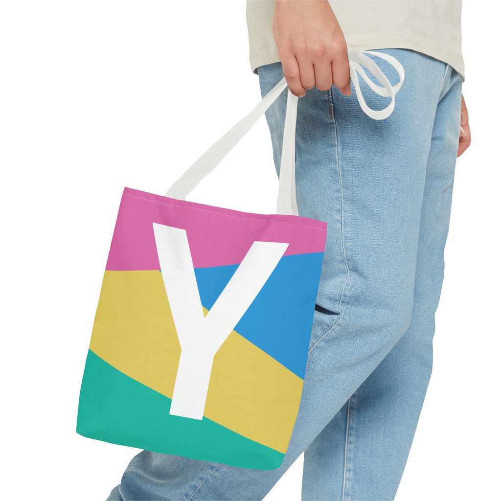Monogram 'Y' Colorblock Tote Bag — Personalized Initial Y Shoulder Tote