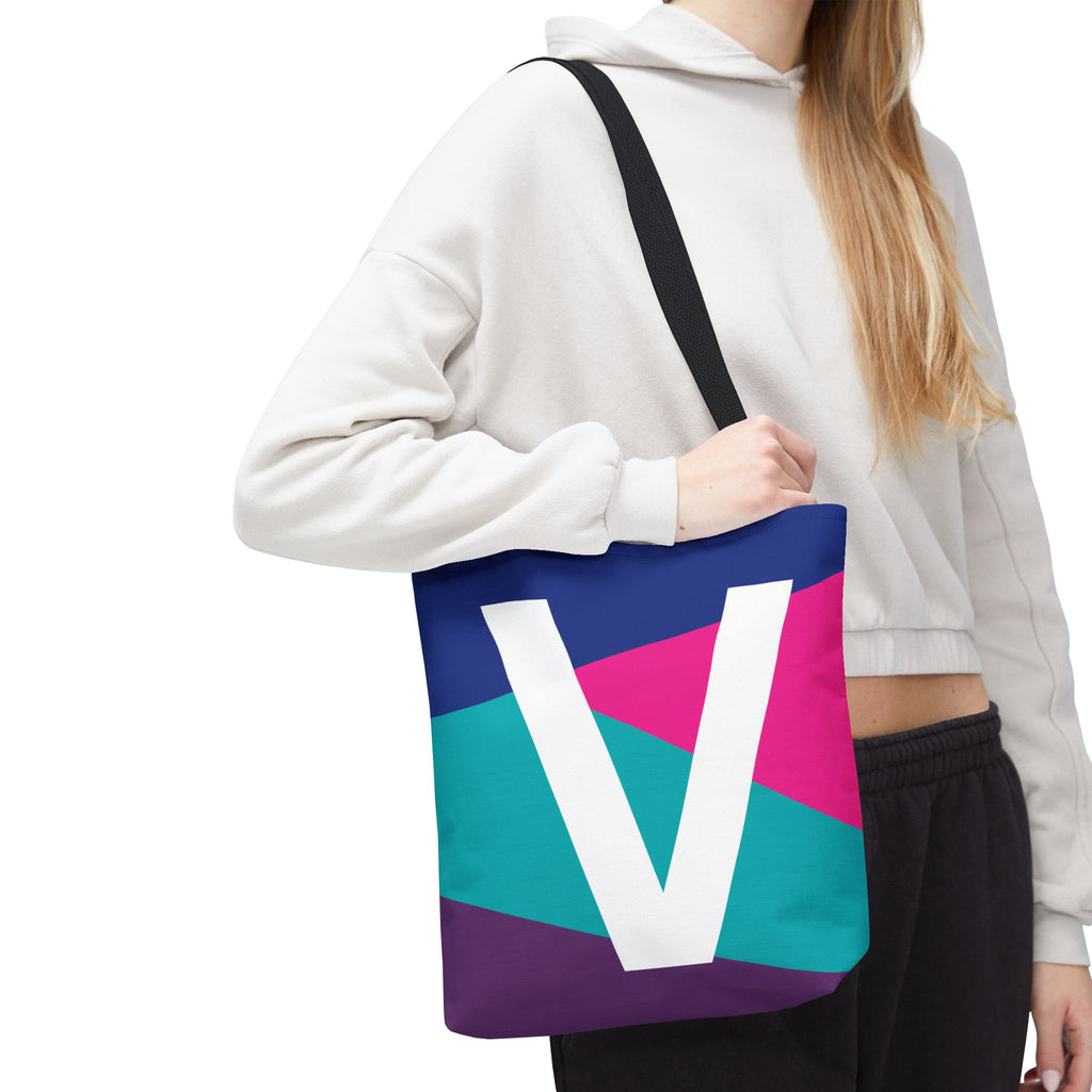 Monogram 'V' Colorblock Tote Bag — Personalized Initial V Shoulder Tote