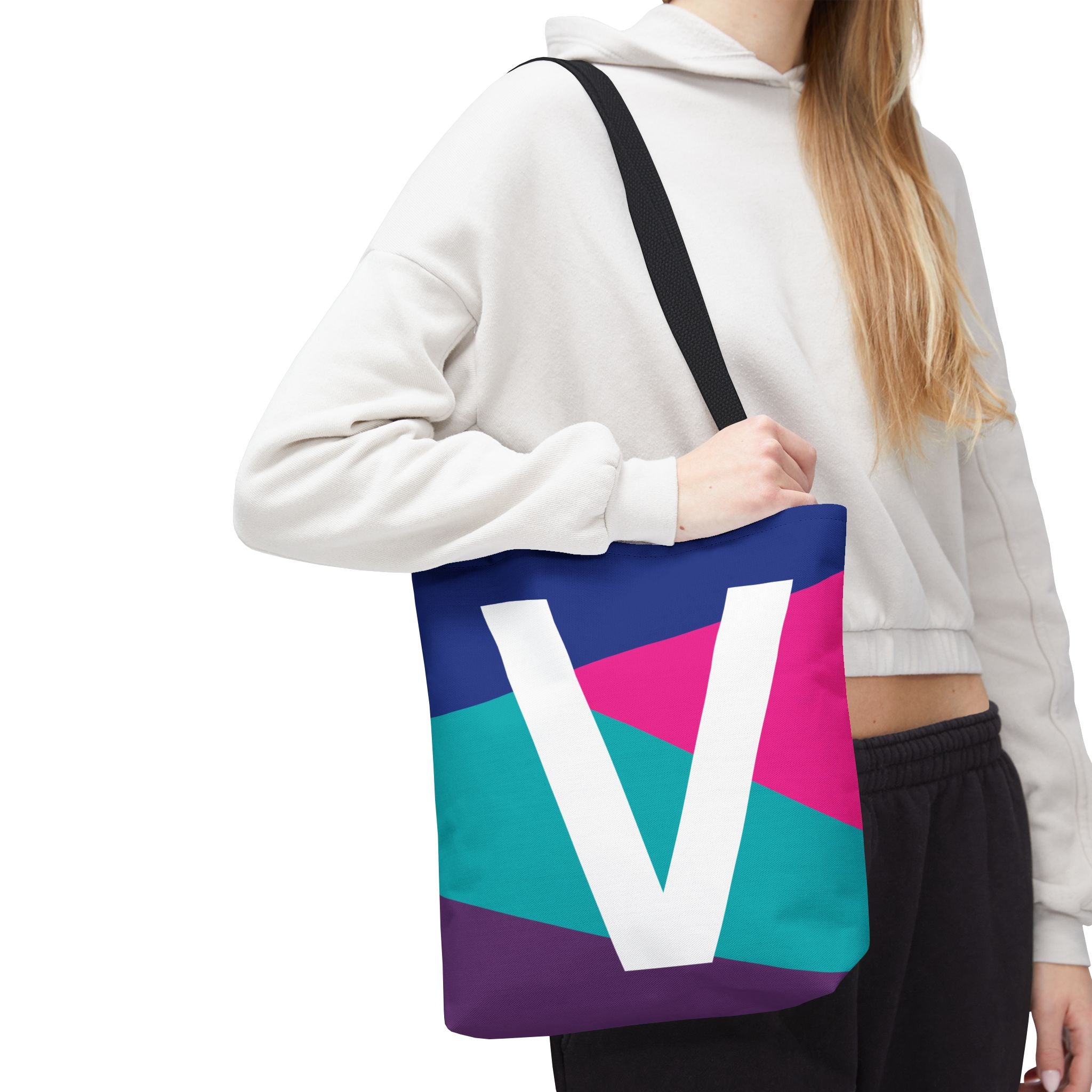 Monogram 'V' Colorblock Tote Bag — Personalized Initial V Shoulder Tote