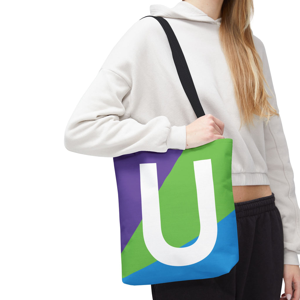 Monogram 'U' Colorblock Tote Bag — Personalized Initial U Shoulder Tote