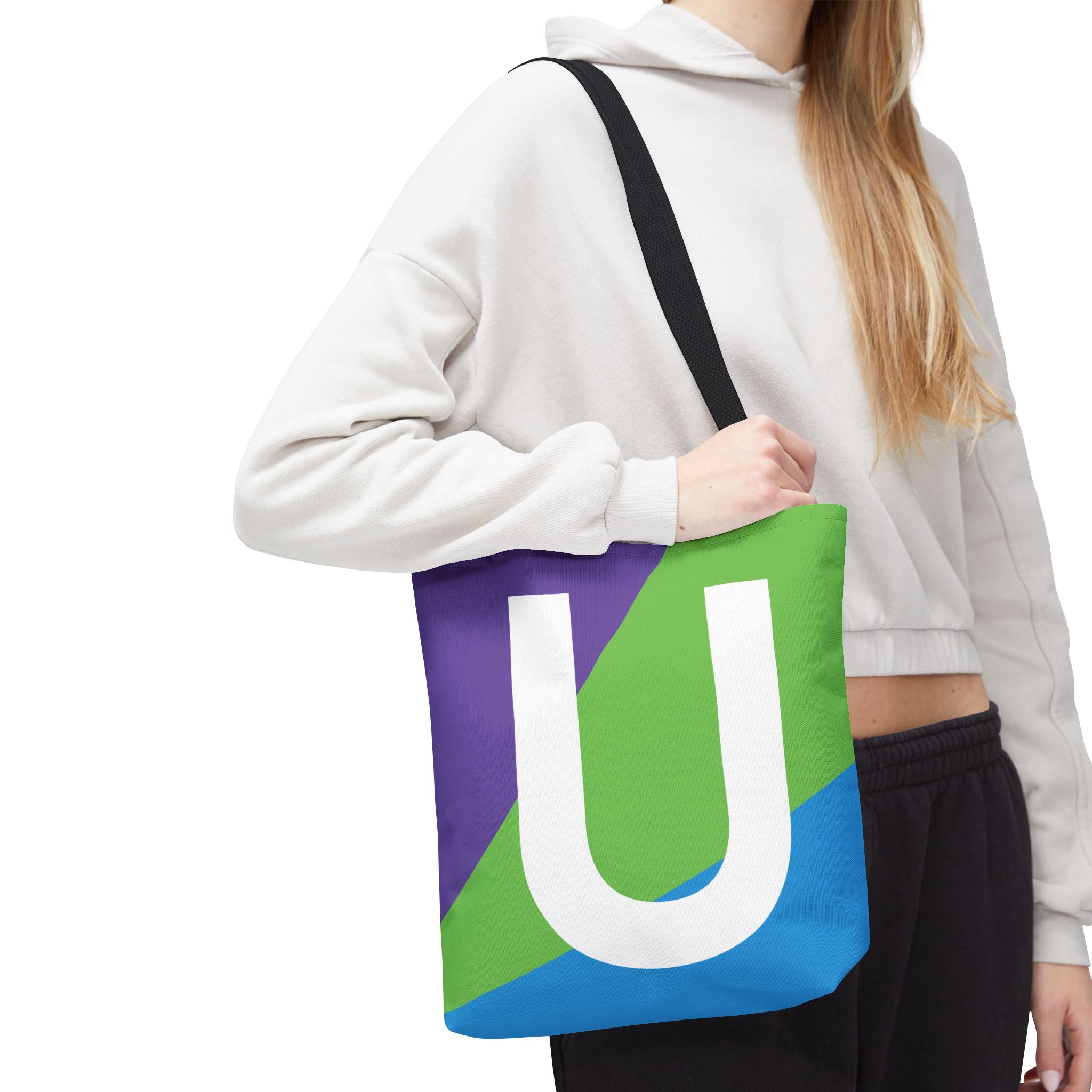 Monogram 'U' Colorblock Tote Bag — Personalized Initial U Shoulder Tote