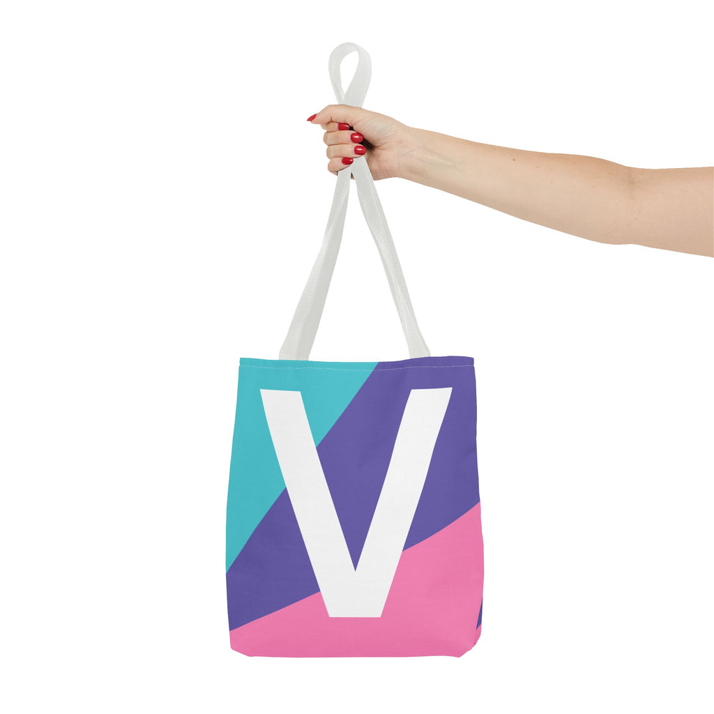 Monogram 'V' Colorblock Tote Bag — Personalized Initial V Shoulder Tote