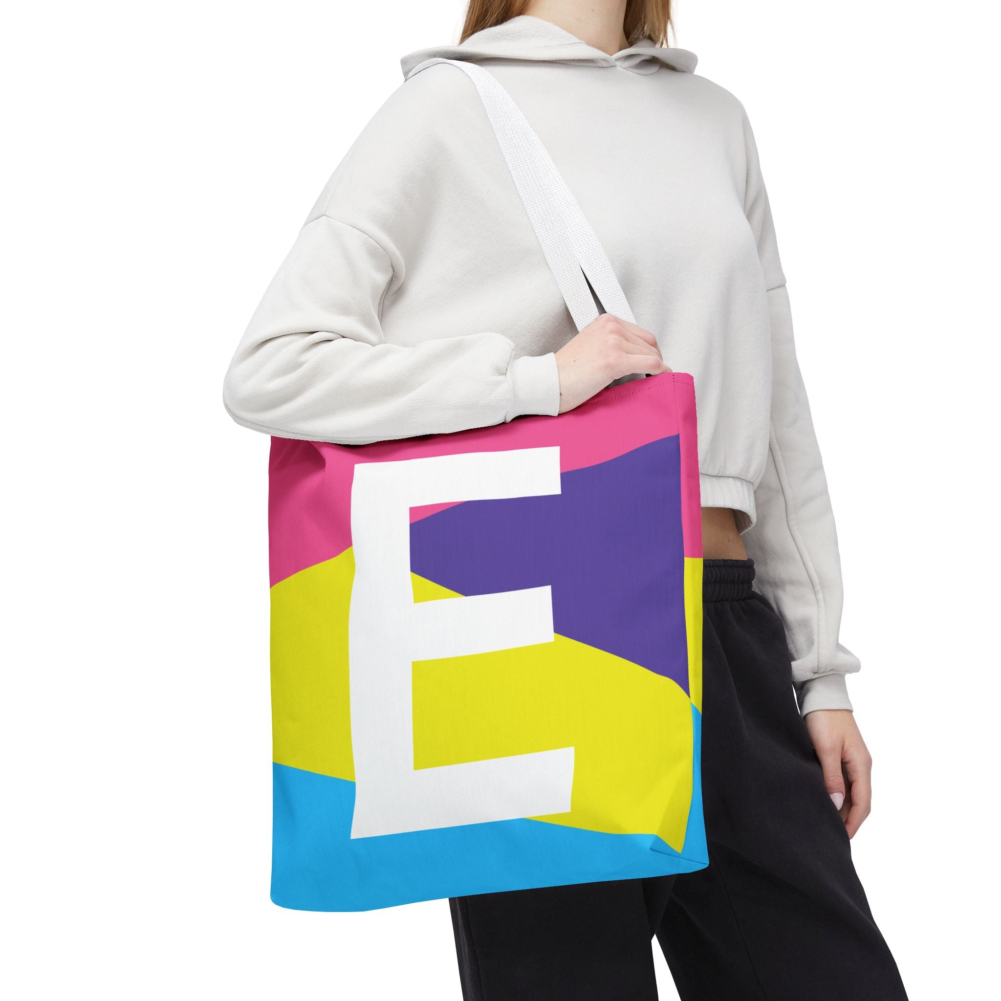 Monogram 'E' Colorblock Tote Bag — Personalized Initial E Shoulder Tote