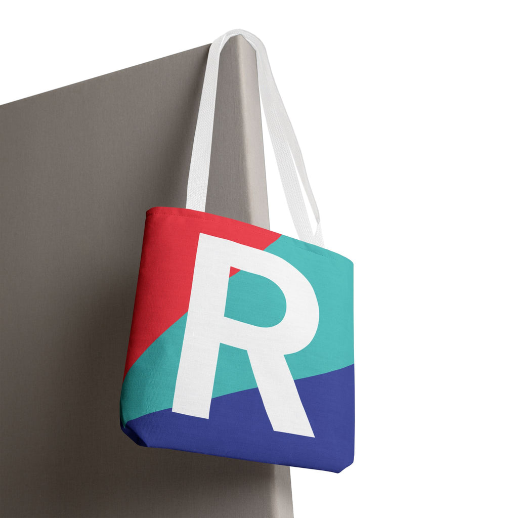 Monogram 'R' Colorblock Tote Bag — Personalized Initial R Shoulder Tote