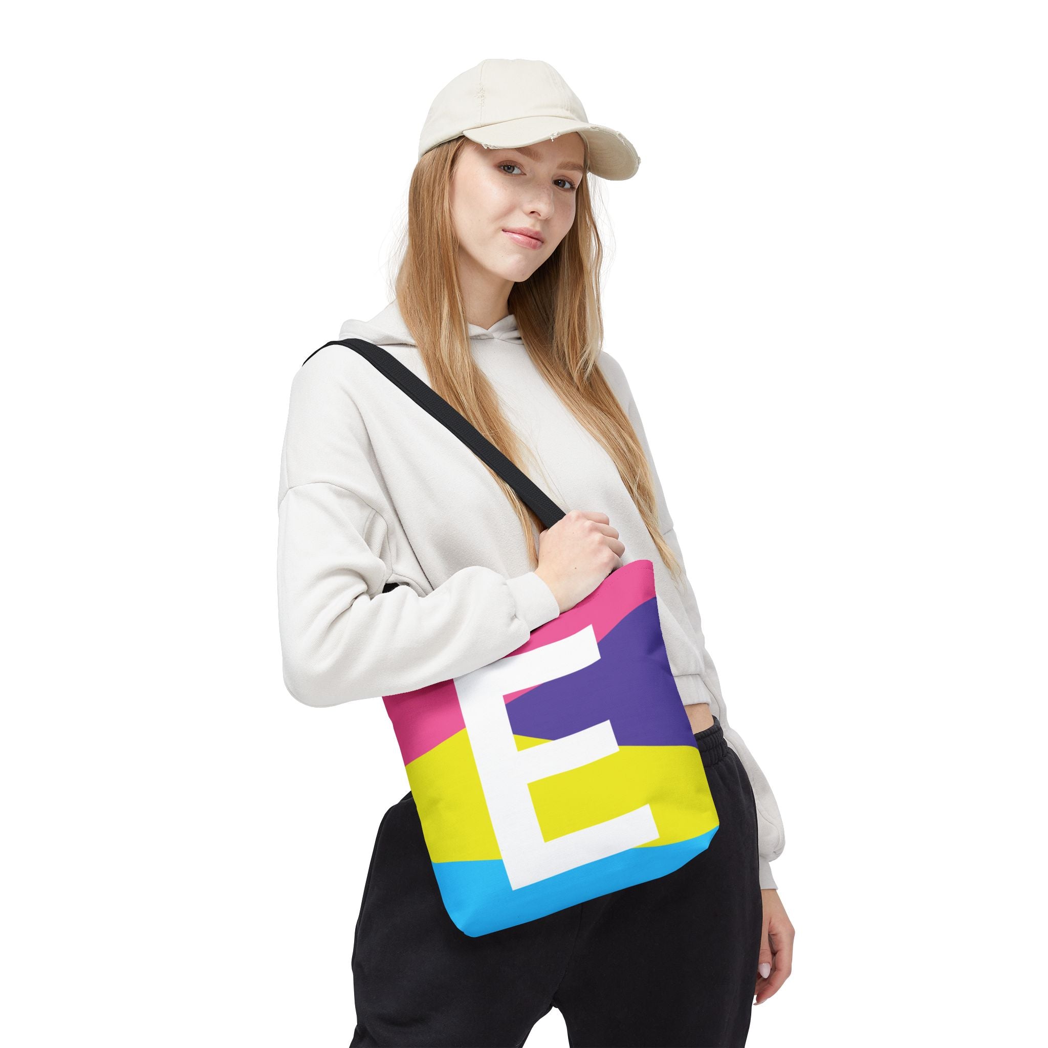 Monogram 'E' Colorblock Tote Bag — Personalized Initial E Shoulder Tote