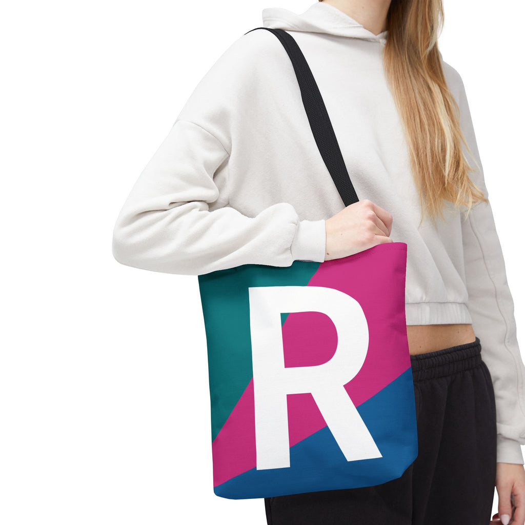 Monogram 'R' Colorblock Tote Bag — Personalized Initial R Shoulder Tote