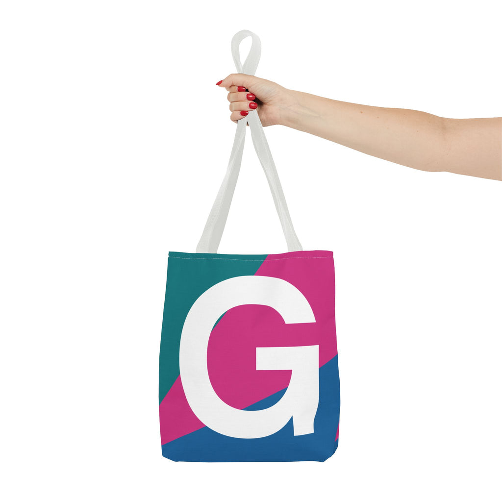 Monogram 'G' Colorblock Tote Bag — Personalized Initial G Shoulder Tote