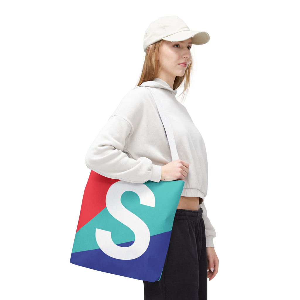 Monogram 'S' Colorblock Tote Bag — Personalized Initial S Shoulder Tote