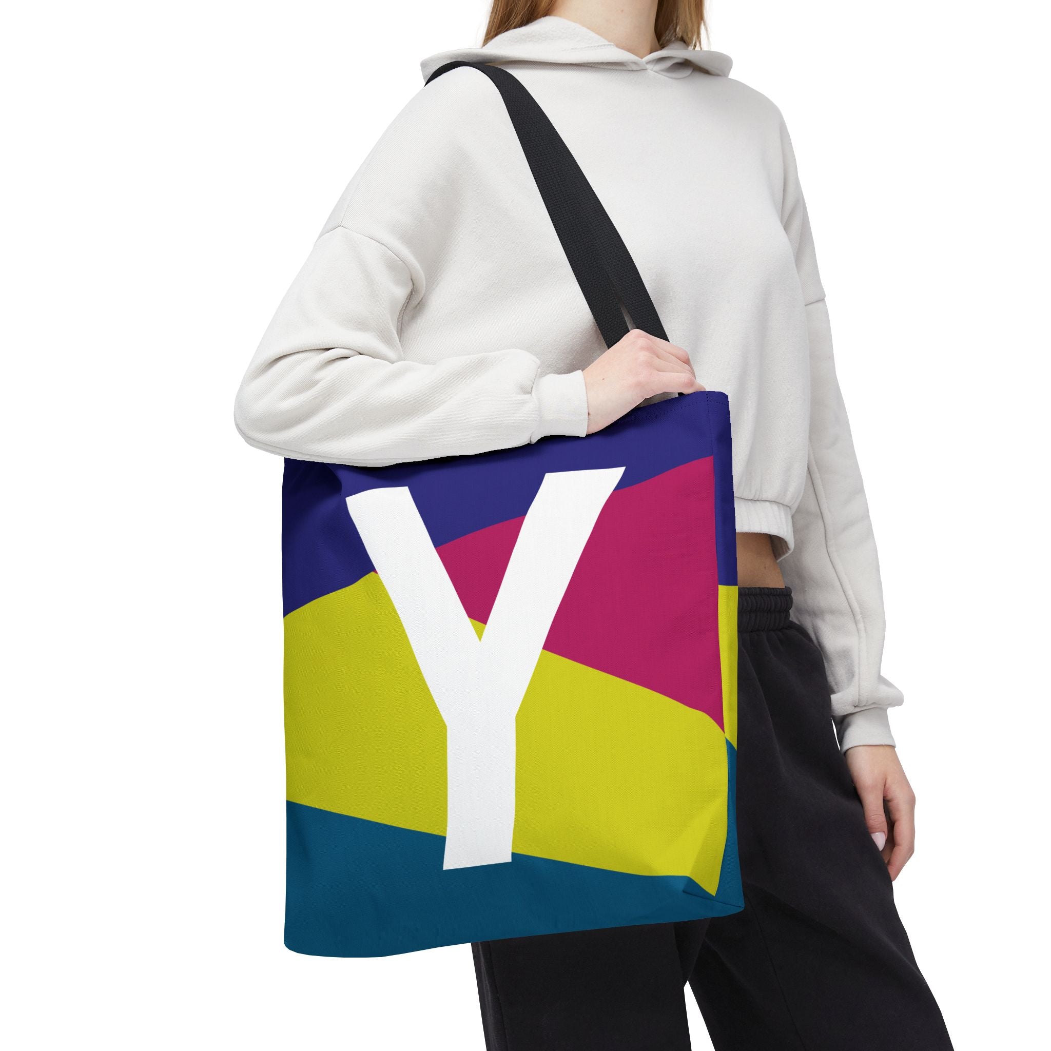 Monogram 'Y' Colorblock Tote Bag — Personalized Initial Y Shoulder Tote