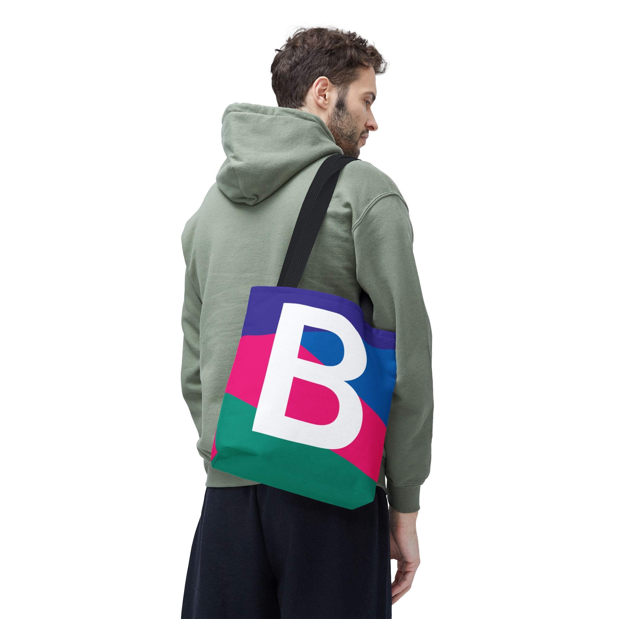 Monogram 'B' Colorblock Tote Bag — Personalized Initial B Shoulder Tote