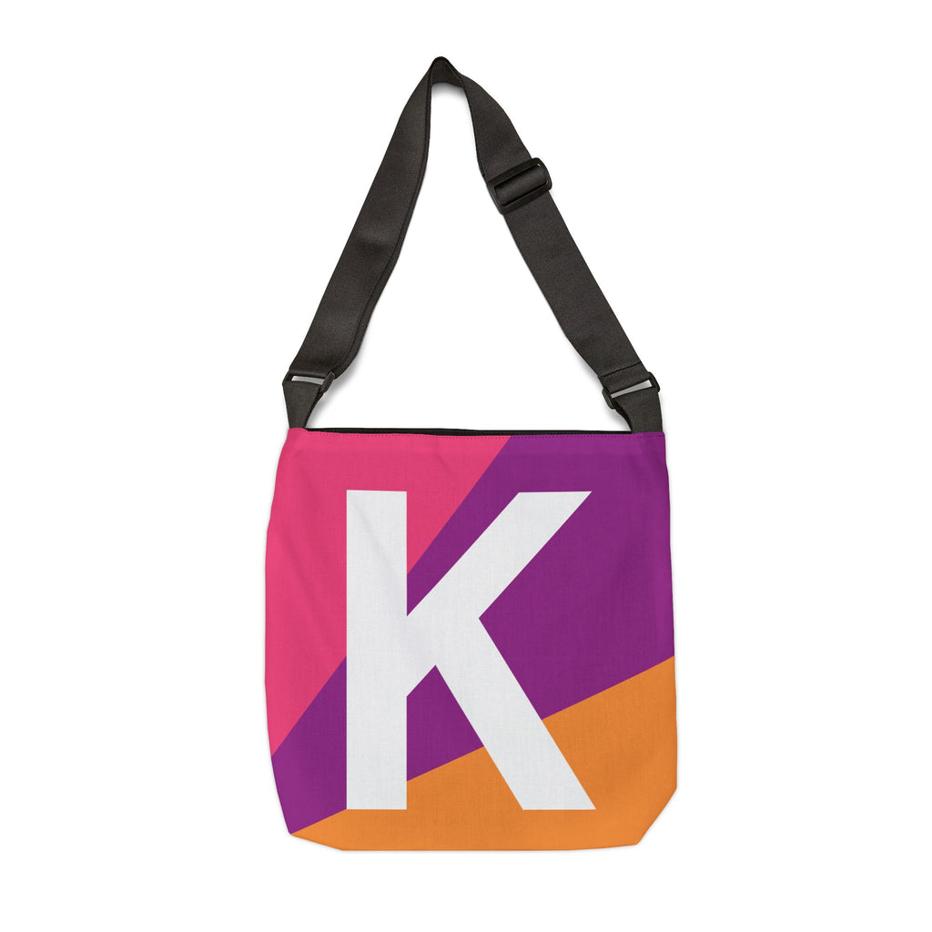 Initial Letter 'K' Colorblock Adjustable Tote Bag — Monogram Alphabet Shoulder Bag