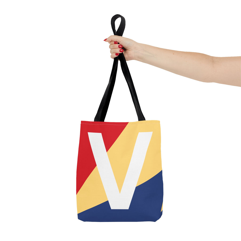 Monogram 'V' Colorblock Tote Bag — Personalized Initial V Shoulder Tote
