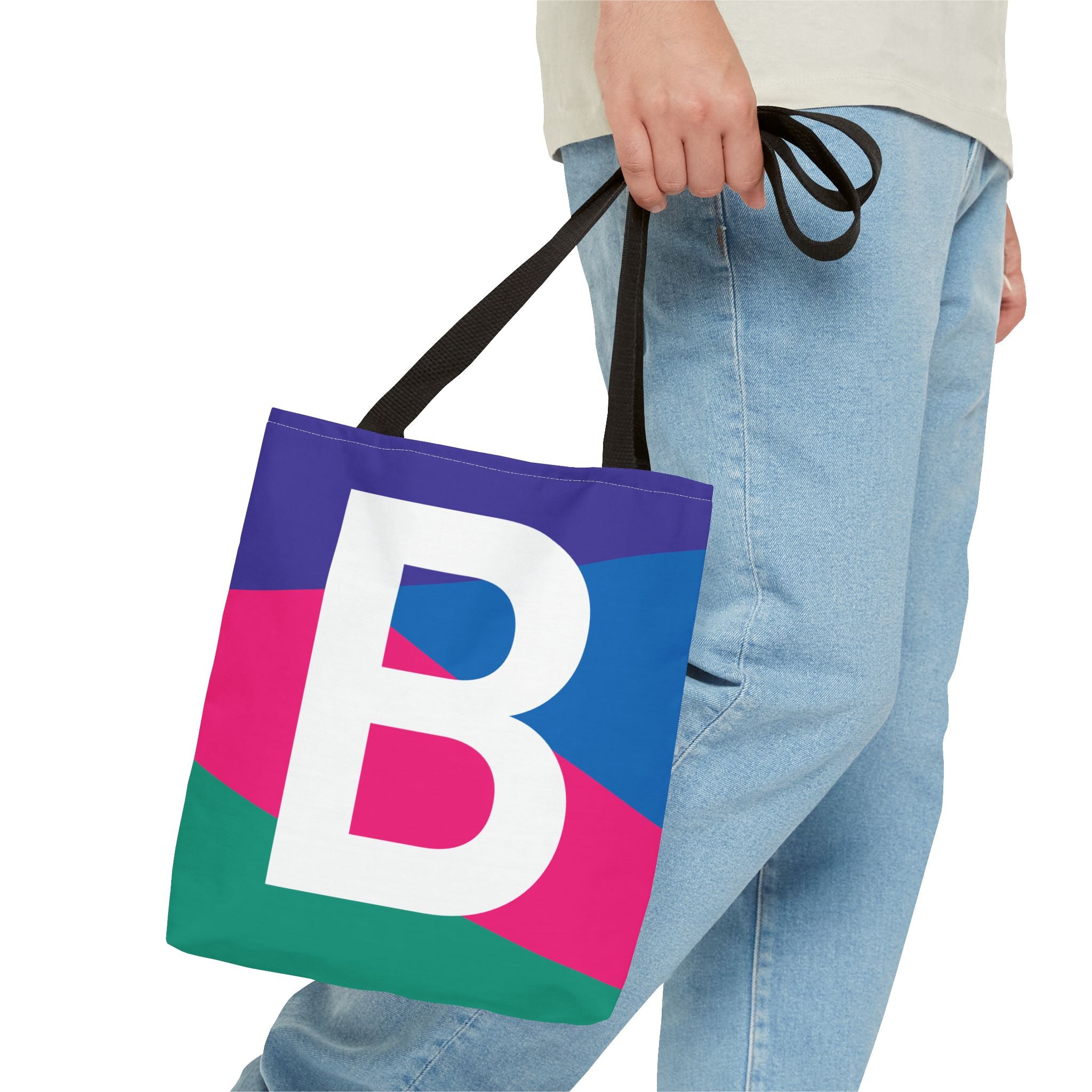 Monogram 'B' Colorblock Tote Bag — Personalized Initial B Shoulder Tote