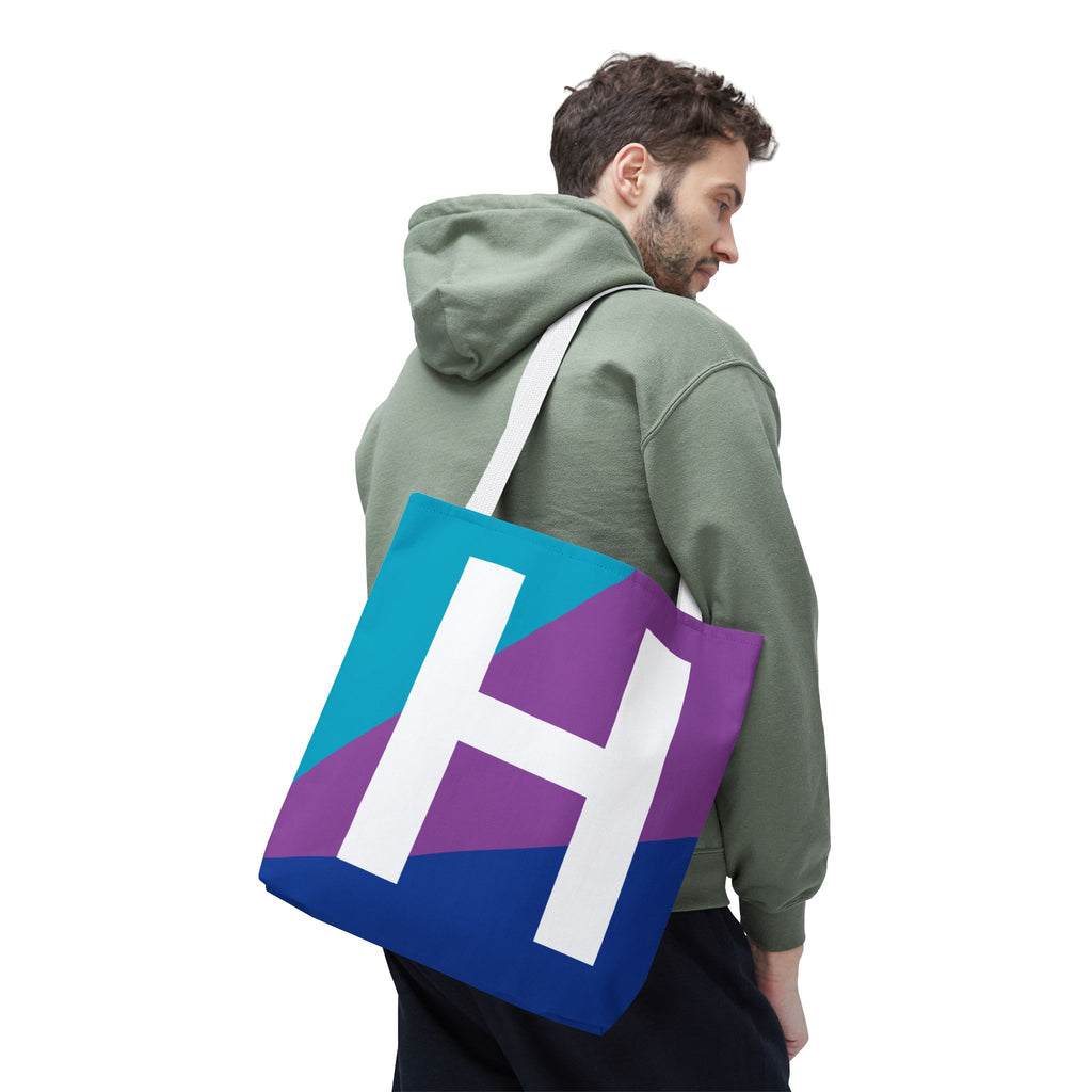 Monogram 'H' Colorblock Tote Bag — Personalized Initial H Shoulder Tote