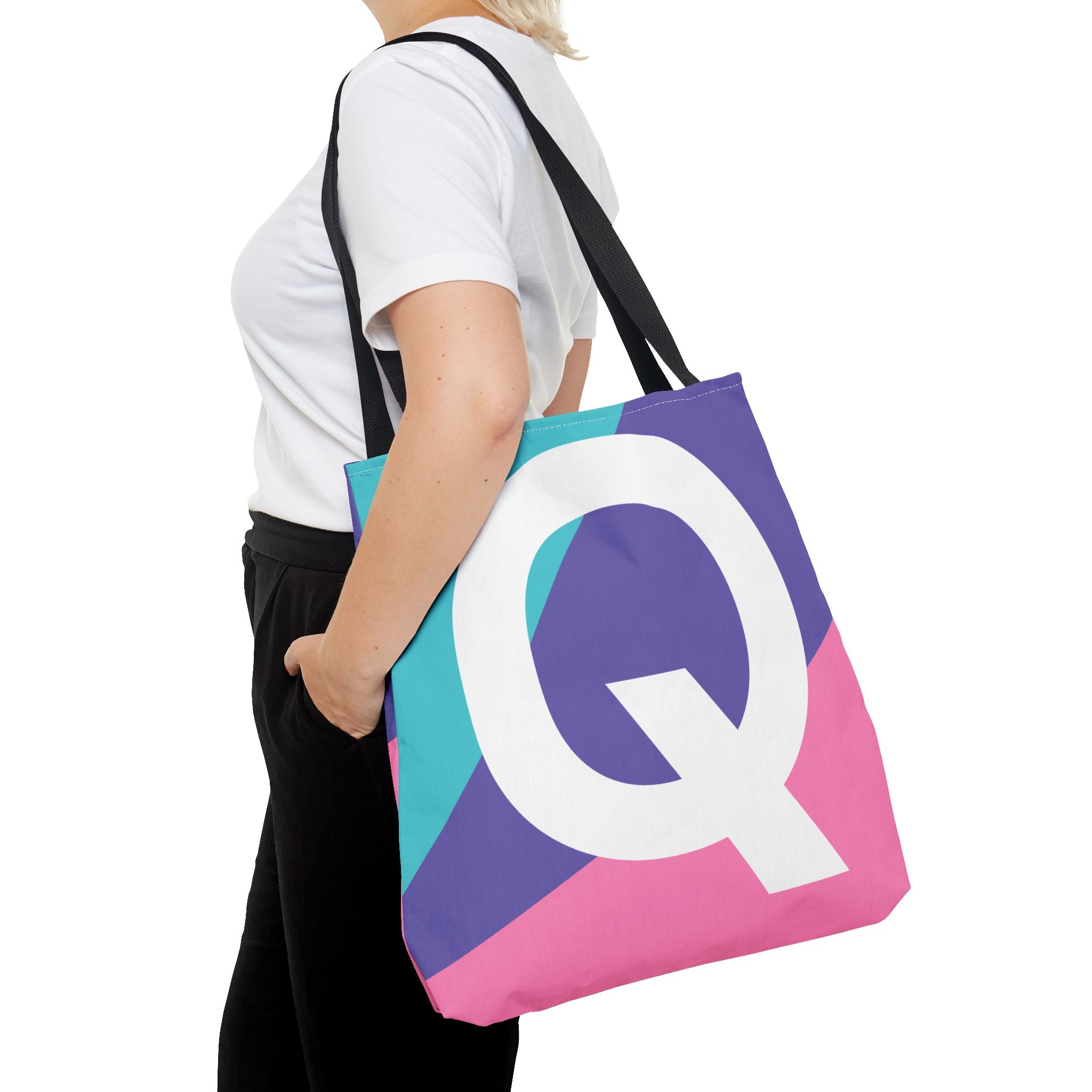 Monogram 'Q' Colorblock Tote Bag — Personalized Initial Q Shoulder Tote