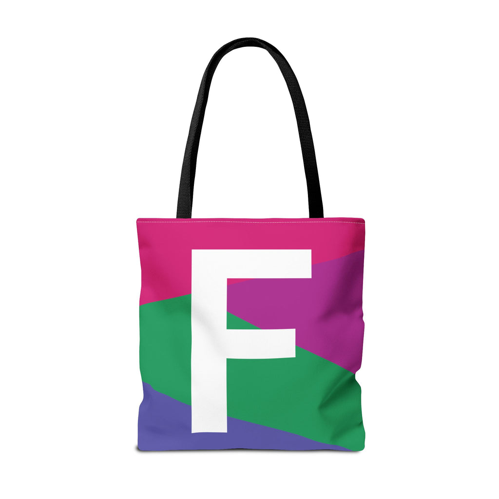 Monogram 'F' Colorblock Tote Bag — Personalized Initial F Shoulder Tote