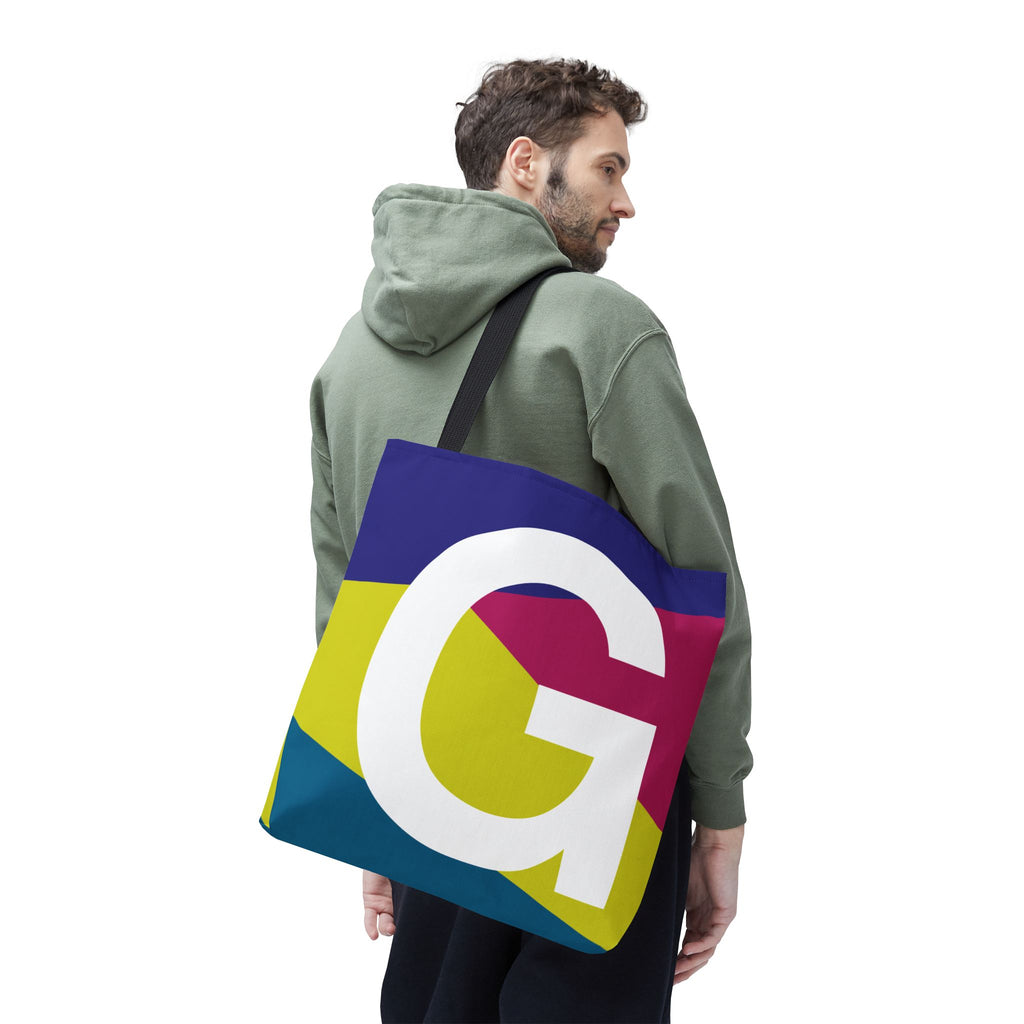 Monogram 'G' Colorblock Tote Bag — Personalized Initial G Shoulder Tote