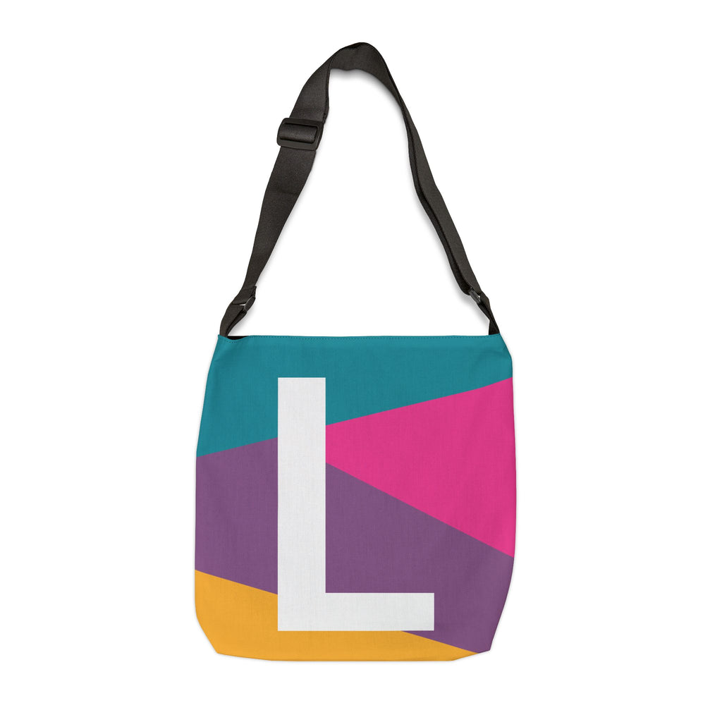 Initial Letter 'L' Colorblock Adjustable Tote Bag — Monogram Alphabet Shoulder Bag