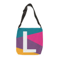 Initial Letter 'L' Colorblock Adjustable Tote Bag — Monogram Alphabet Shoulder Bag