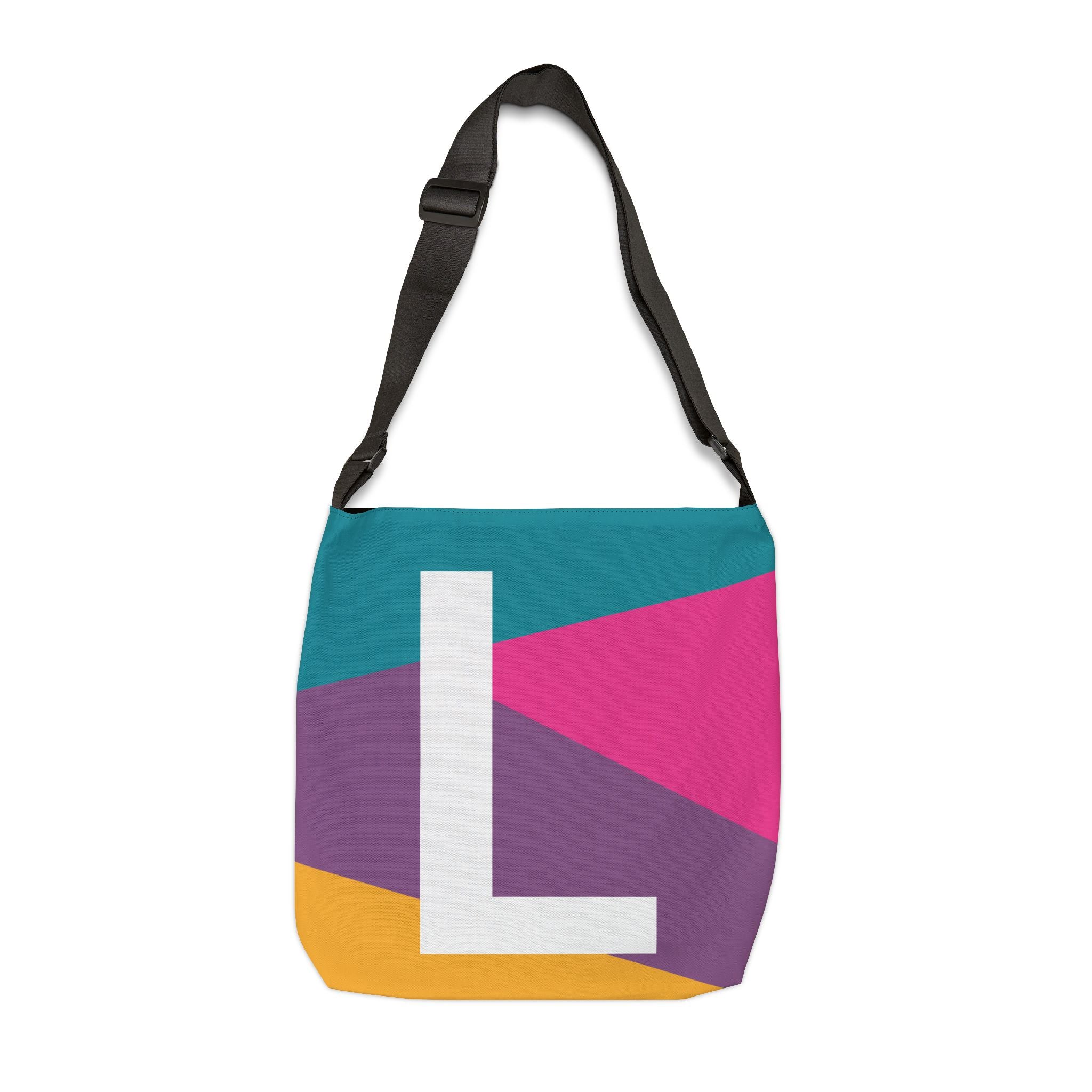 Initial Letter 'L' Colorblock Adjustable Tote Bag — Monogram Alphabet Shoulder Bag